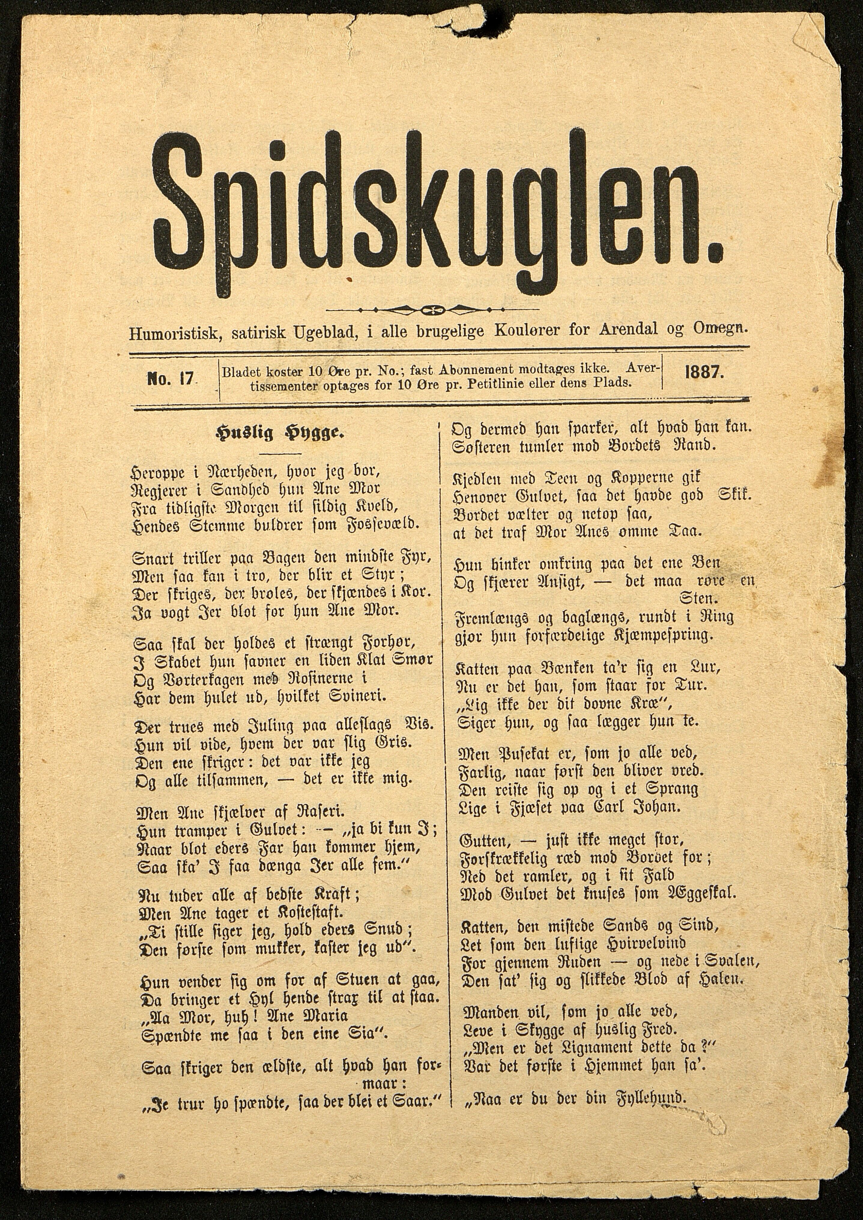 Spidskuglen, AAKS/PA-2823/X/L0001/0001: Spidskuglen / Årg. 1887, nr. 1–2, 4–23, 25–36, 1887