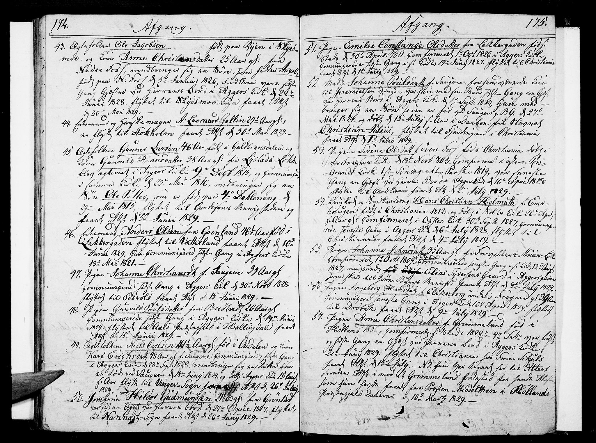 Aker prestekontor kirkebøker, AV/SAO-A-10861/F/L0014a: Ministerialbok nr. 14A, 1820-1833, s. 174-175