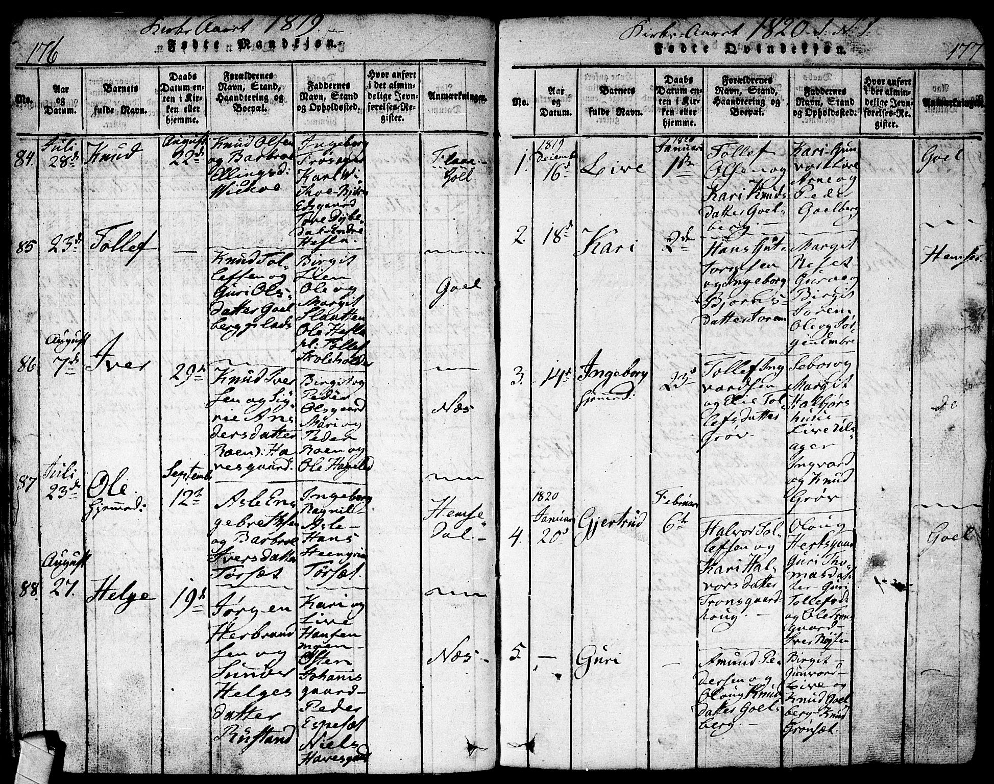 Nes kirkebøker, AV/SAKO-A-236/F/Fa/L0007: Ministerialbok nr. 7, 1815-1823, s. 176-177