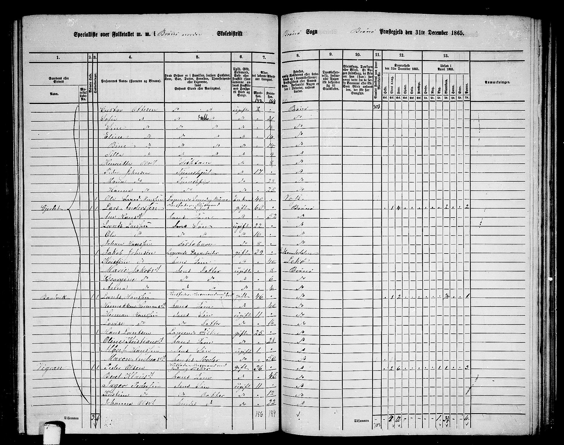 RA, Folketelling 1865 for 1814P Brønnøy prestegjeld, 1865, s. 157