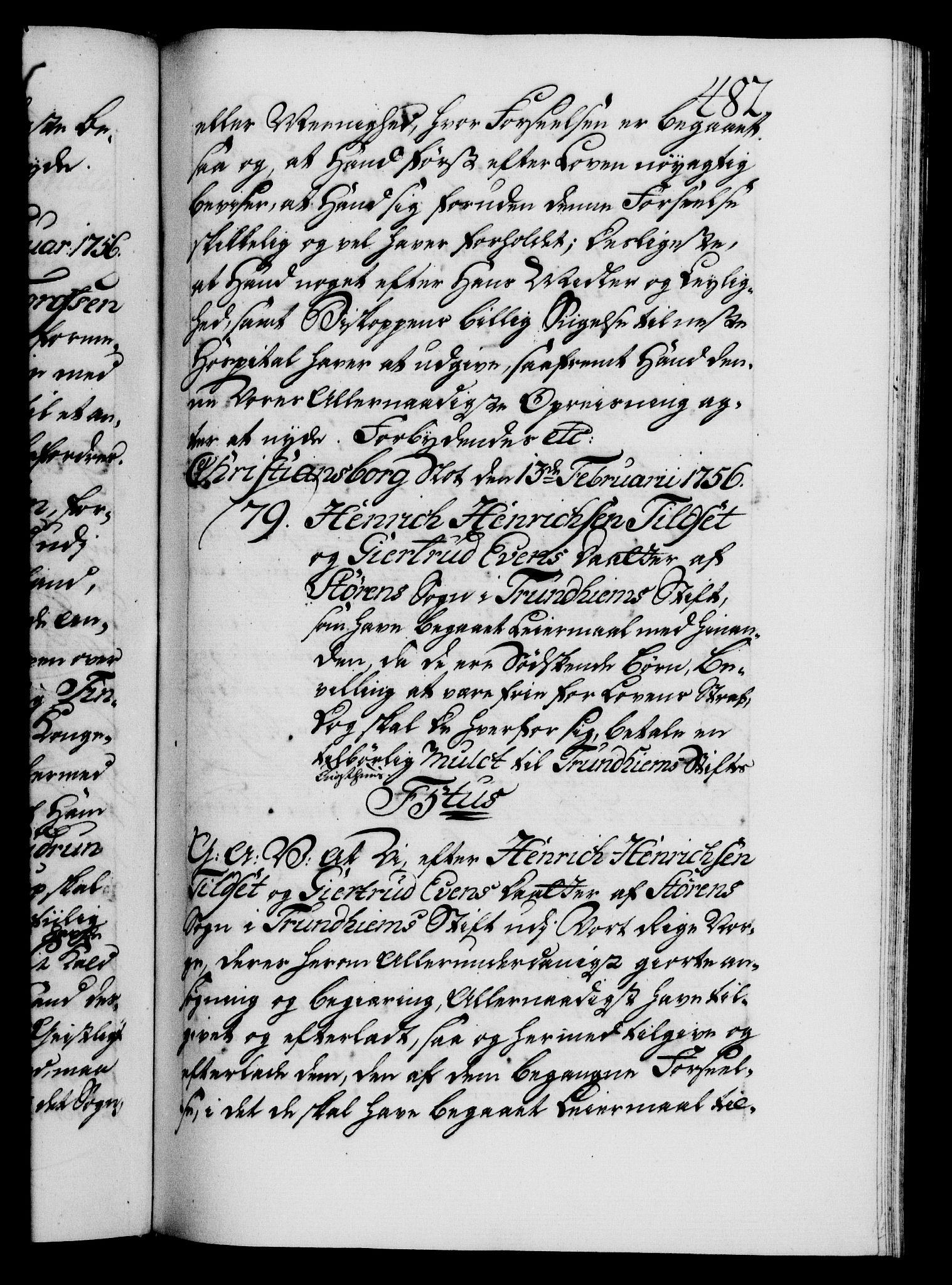 Danske Kanselli 1572-1799, RA/EA-3023/F/Fc/Fca/Fcaa/L0039: Norske registre, 1755-1756, s. 482a