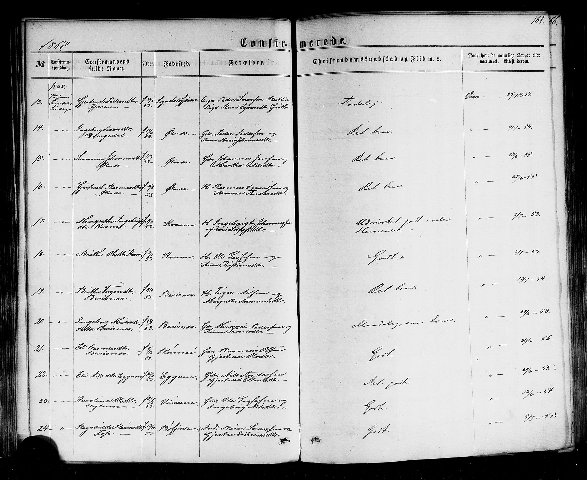 Sogndal sokneprestembete, SAB/A-81301/H/Haa/Haaa/L0013: Ministerialbok nr. A 13, 1859-1877, s. 161