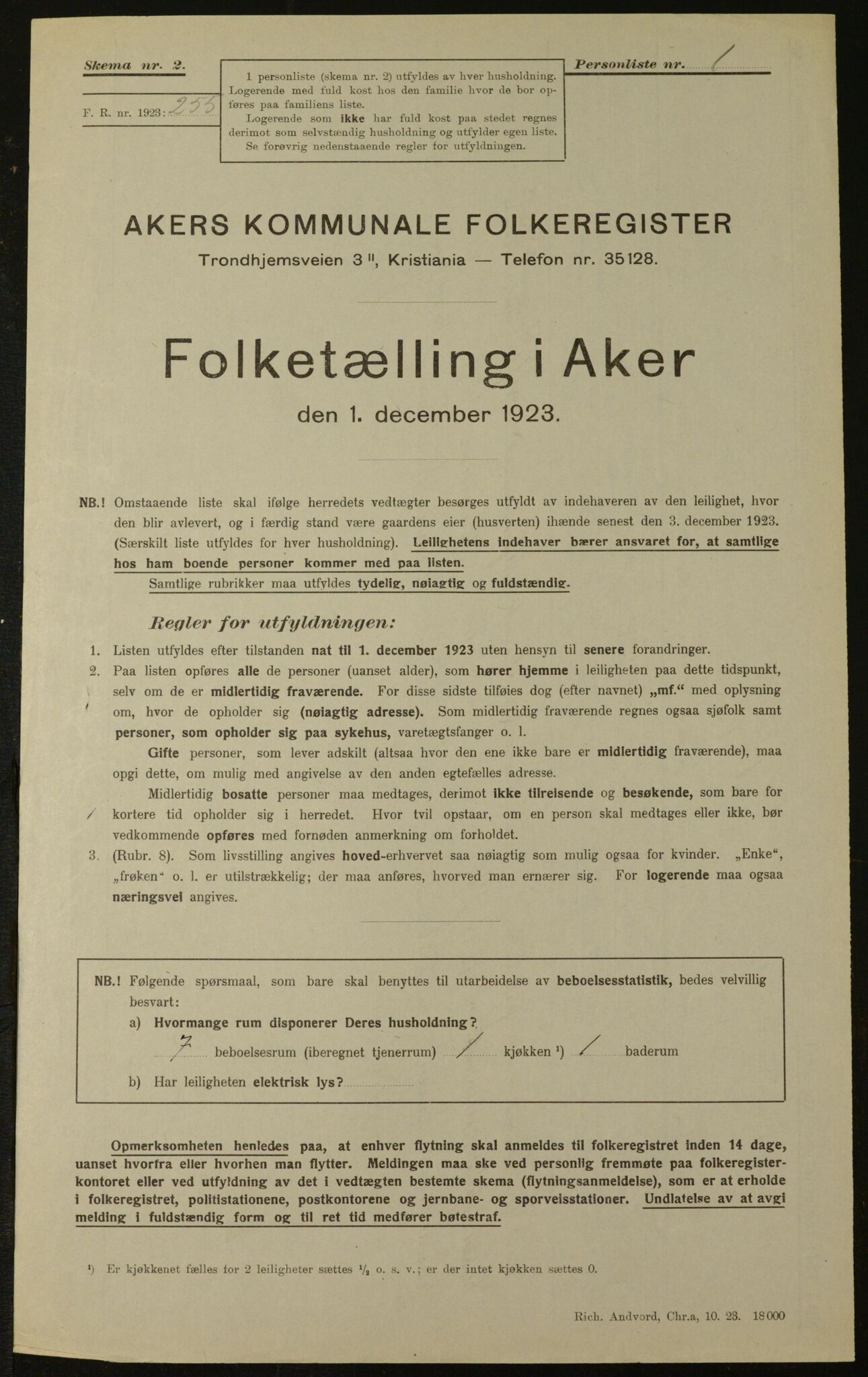 , Kommunal folketelling 1.12.1923 for Aker, 1923, s. 1685