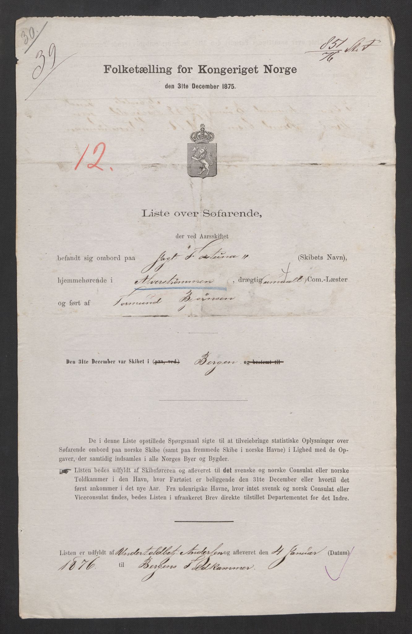 RA, Folketelling 1875, skipslister: Skip i innenrikske havner, hjemmehørende i 1) landdistrikter, 2) forskjellige steder, 3) utlandet, 1875, s. 292