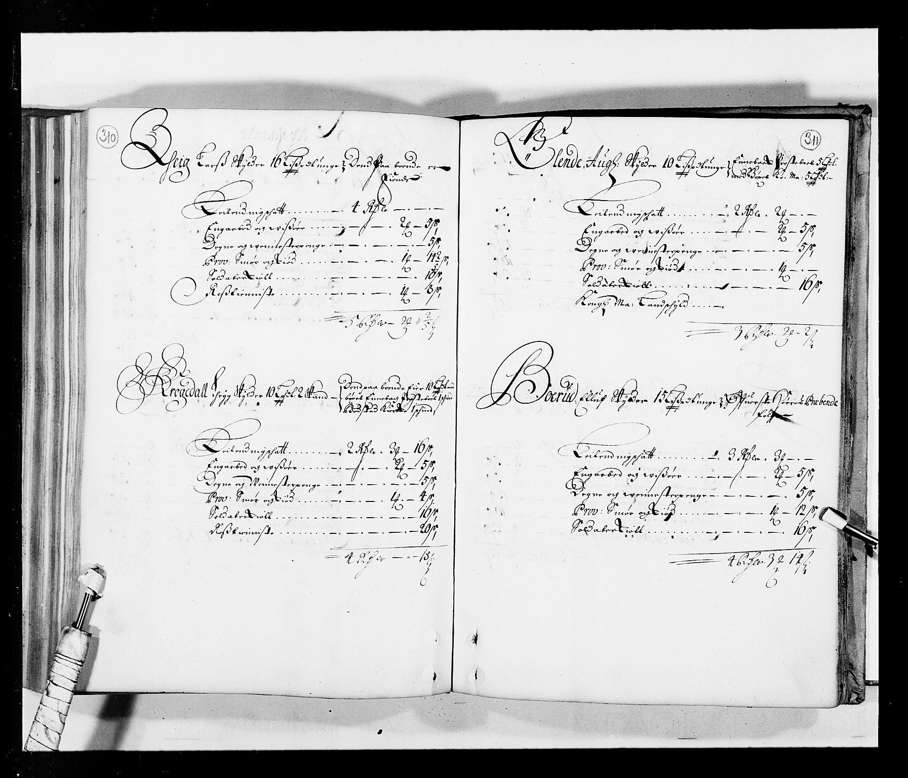 Stattholderembetet 1572-1771, AV/RA-EA-2870/Ek/L0034/0001: Jordebøker 1662-1720: / Matrikkel for Nedre Romerike, 1685, s. 310-311