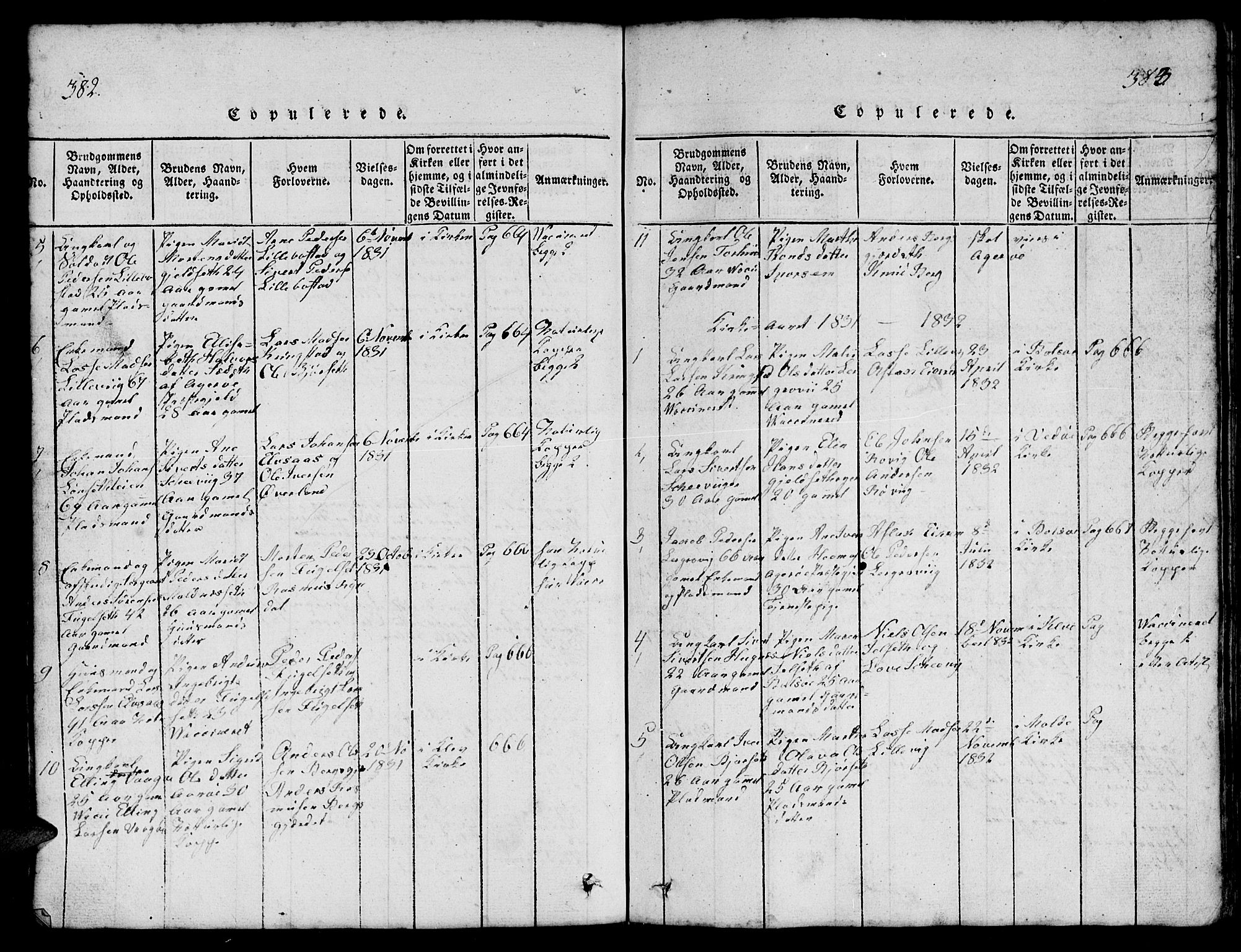 Ministerialprotokoller, klokkerbøker og fødselsregistre - Møre og Romsdal, SAT/A-1454/555/L0665: Klokkerbok nr. 555C01, 1818-1868, s. 382-383