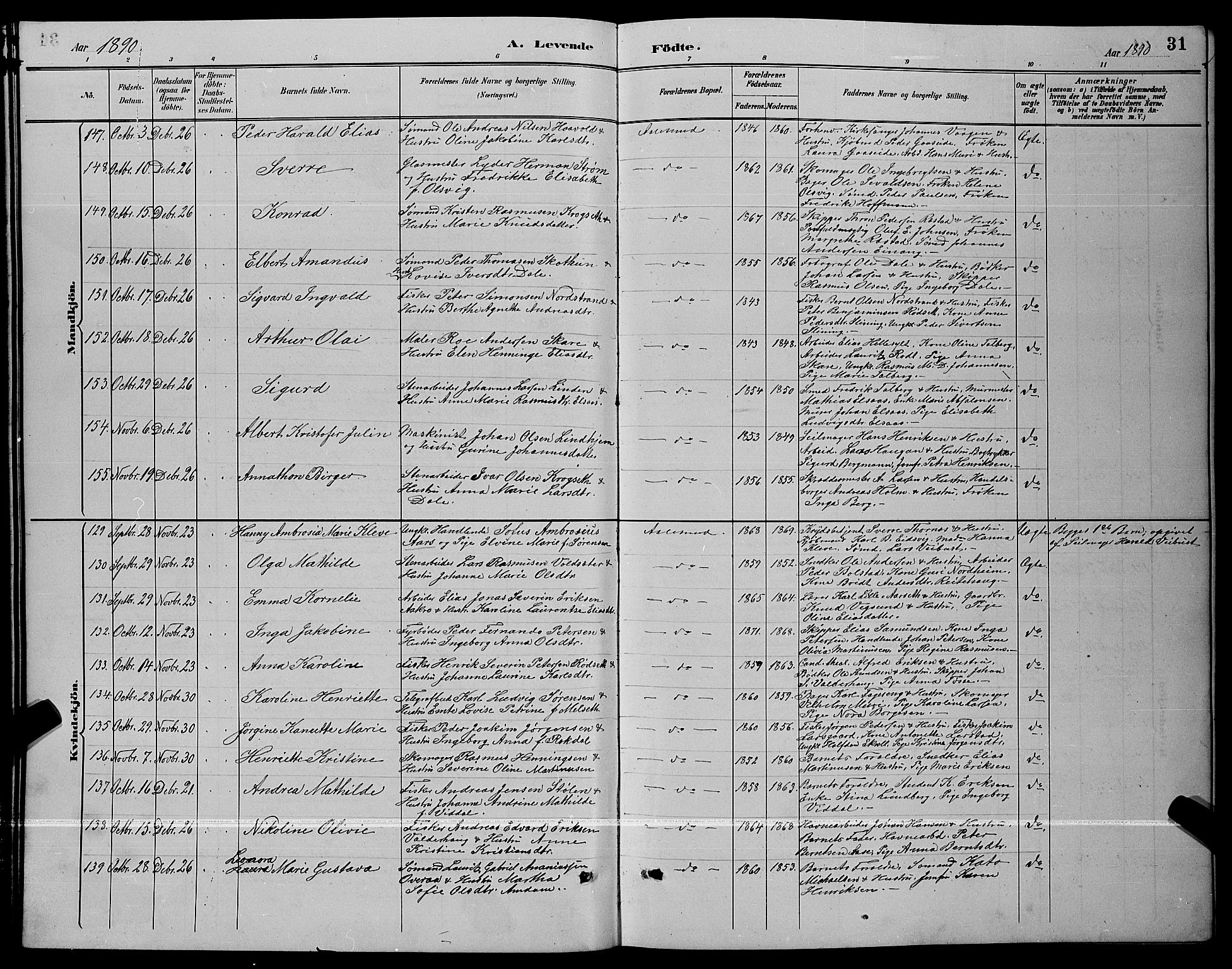 Ministerialprotokoller, klokkerbøker og fødselsregistre - Møre og Romsdal, AV/SAT-A-1454/529/L0467: Klokkerbok nr. 529C04, 1889-1897, s. 31