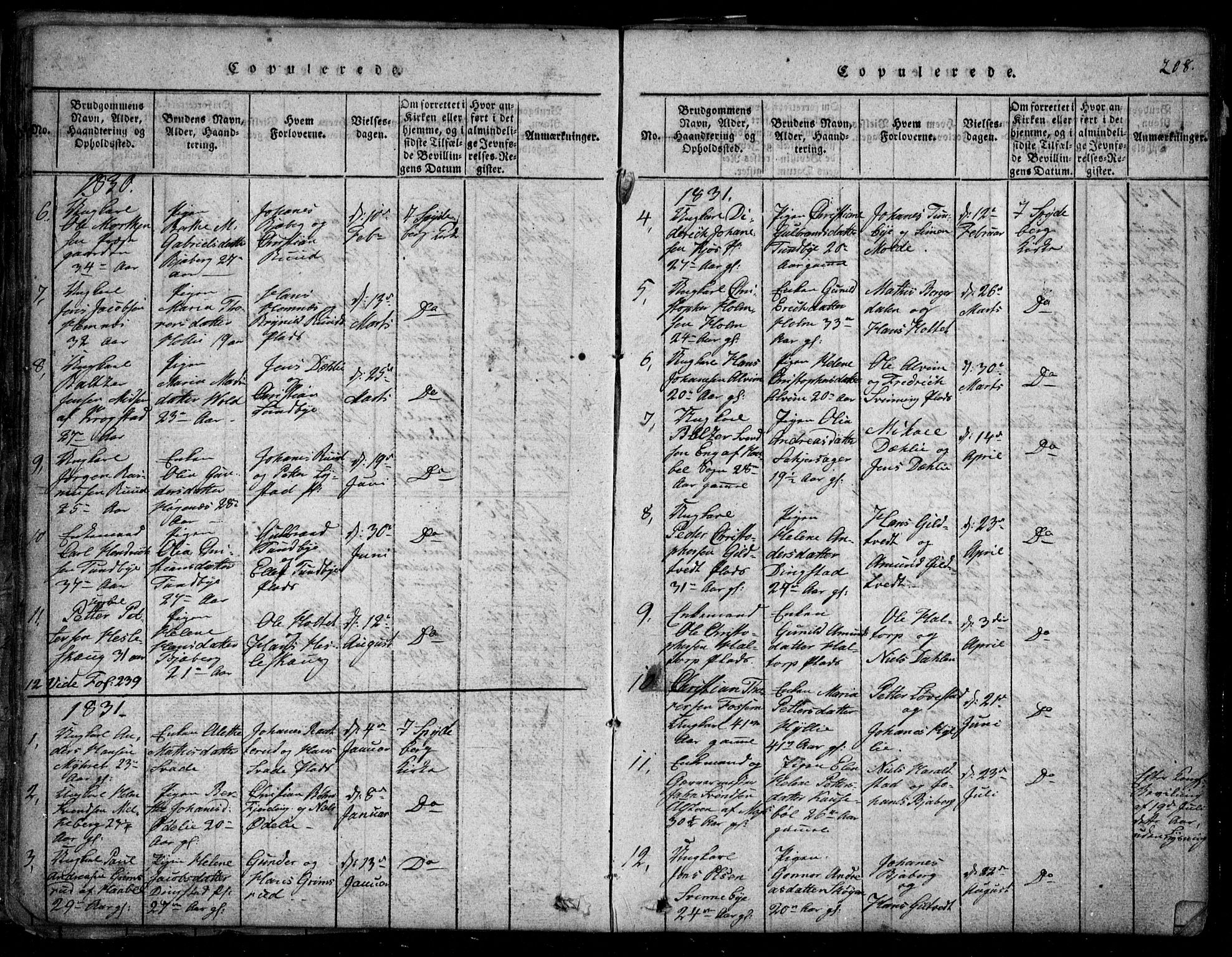 Spydeberg prestekontor Kirkebøker, AV/SAO-A-10924/G/Ga/L0001: Klokkerbok nr. I 1, 1814-1868, s. 208