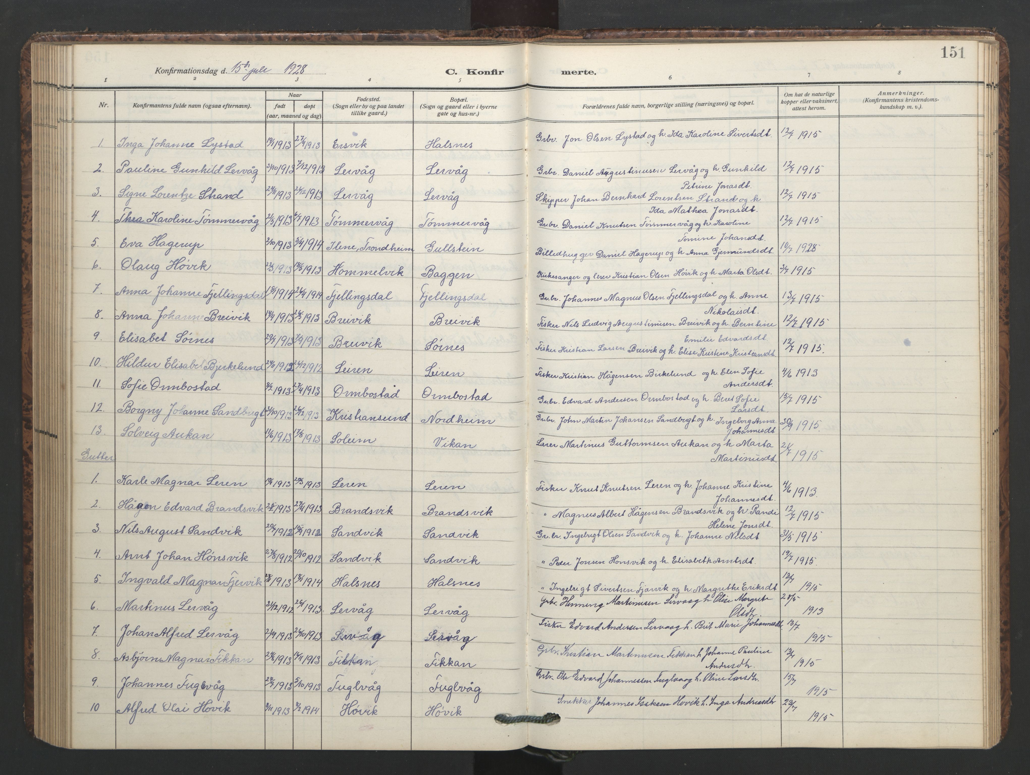 Ministerialprotokoller, klokkerbøker og fødselsregistre - Møre og Romsdal, AV/SAT-A-1454/577/L0897: Klokkerbok nr. 577C01, 1909-1946, s. 151