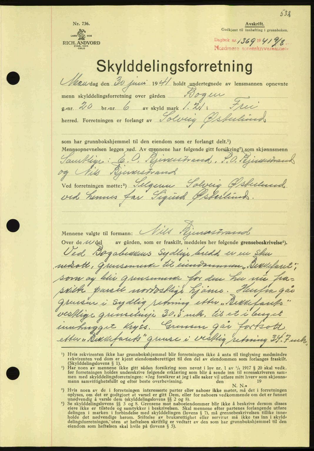 Nordmøre sorenskriveri, SAT/A-4132/1/2/2Ca: Pantebok nr. A90, 1941-1941, Dagboknr: 1369/1941
