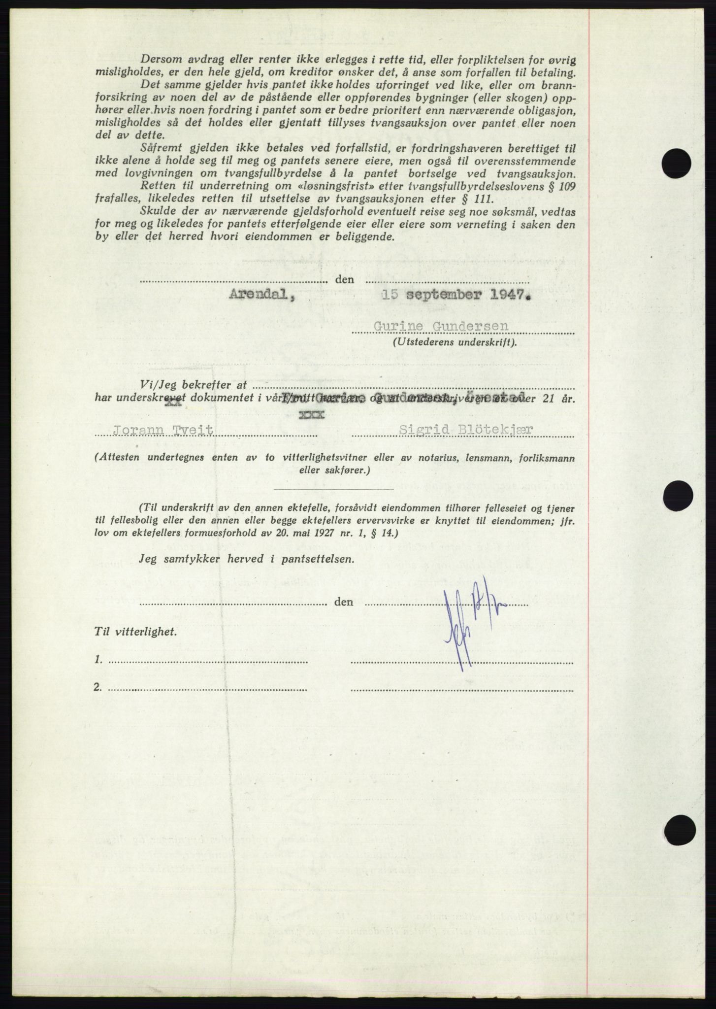 Nedenes sorenskriveri, AV/SAK-1221-0006/G/Gb/Gbb/L0004: Pantebok nr. B4, 1947-1947, Dagboknr: 1458/1947