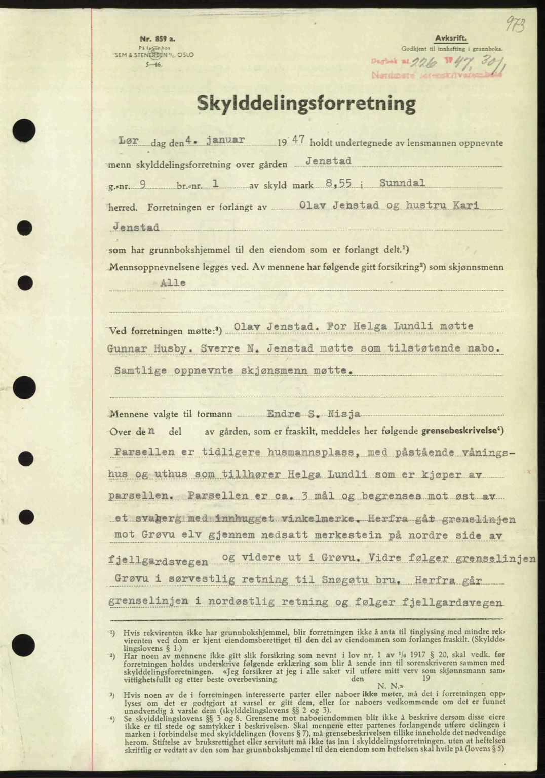 Nordmøre sorenskriveri, SAT/A-4132/1/2/2Ca: Pantebok nr. A103, 1946-1947, Dagboknr: 226/1947