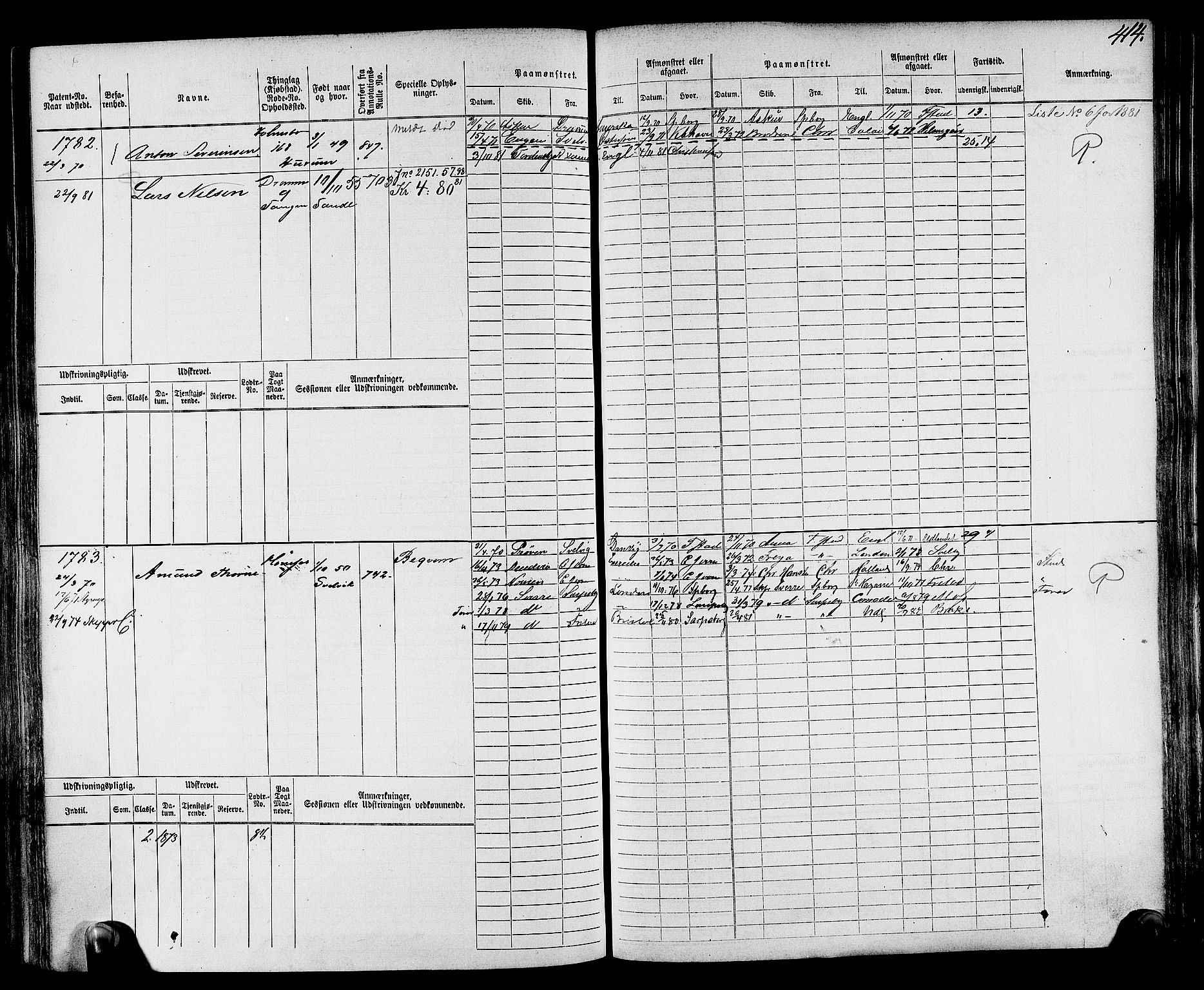 Drammen innrulleringsdistrikt, AV/SAKO-A-781/F/Fc/L0002: Hovedrulle, 1869, s. 424