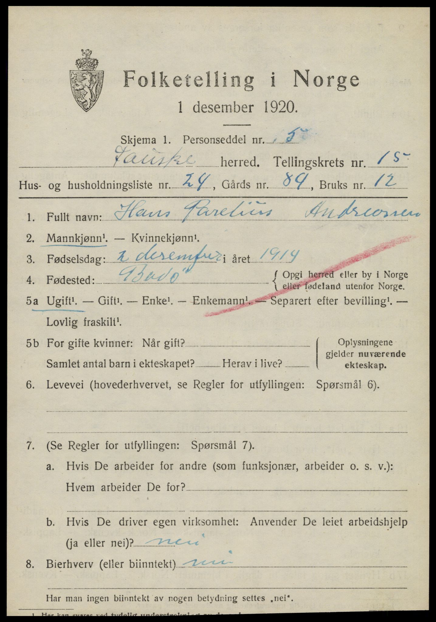 SAT, Folketelling 1920 for 1841 Fauske herred, 1920, s. 9608