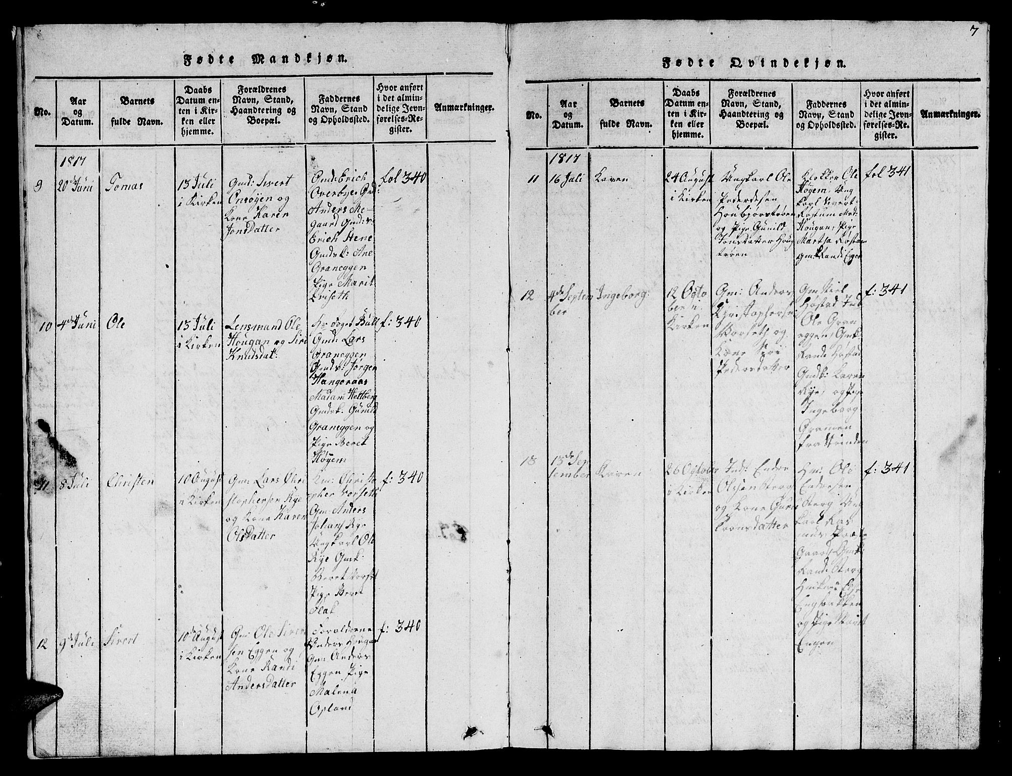 Ministerialprotokoller, klokkerbøker og fødselsregistre - Sør-Trøndelag, AV/SAT-A-1456/612/L0385: Klokkerbok nr. 612C01, 1816-1845, s. 7