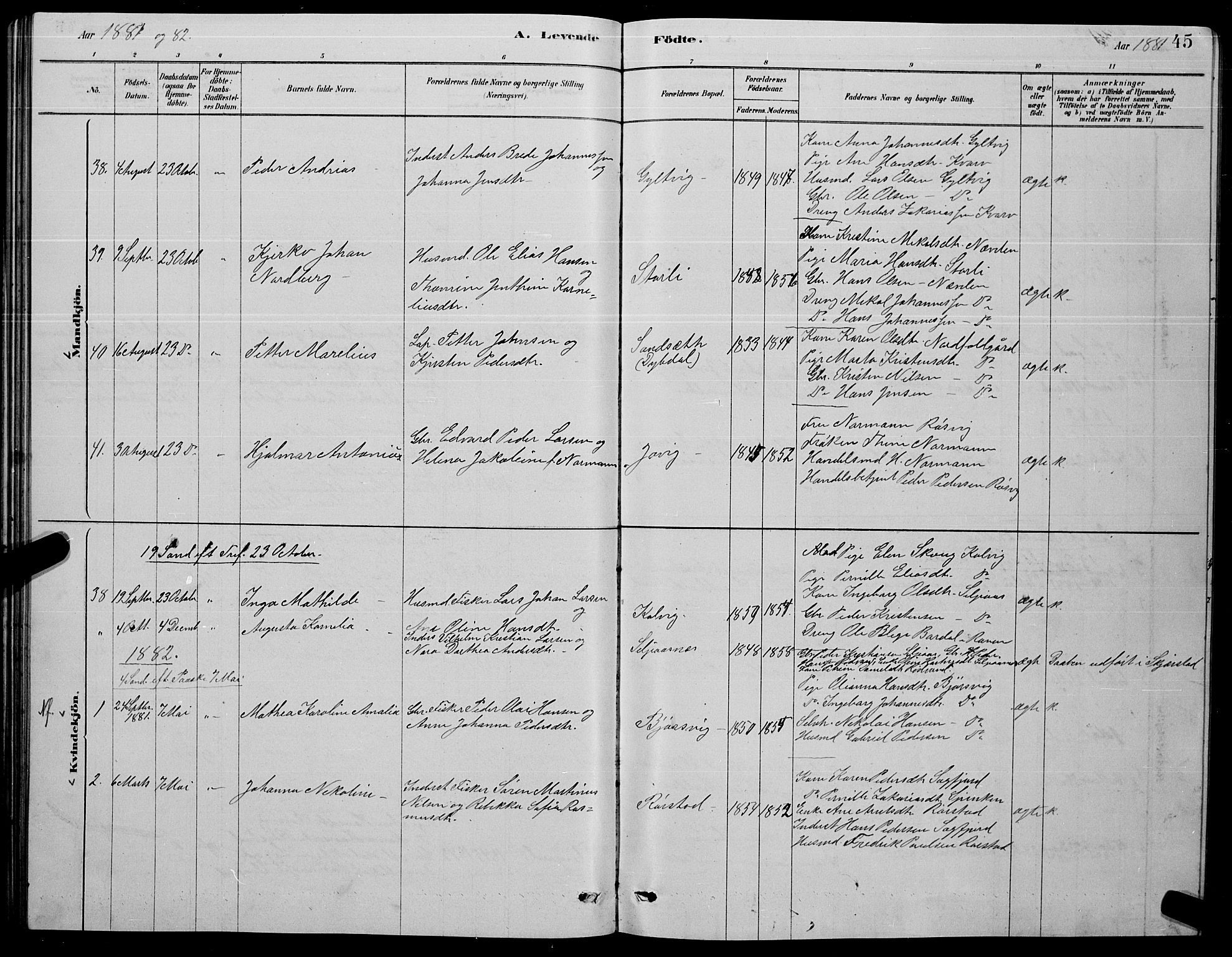 Ministerialprotokoller, klokkerbøker og fødselsregistre - Nordland, SAT/A-1459/853/L0776: Klokkerbok nr. 853C04, 1878-1889, s. 45