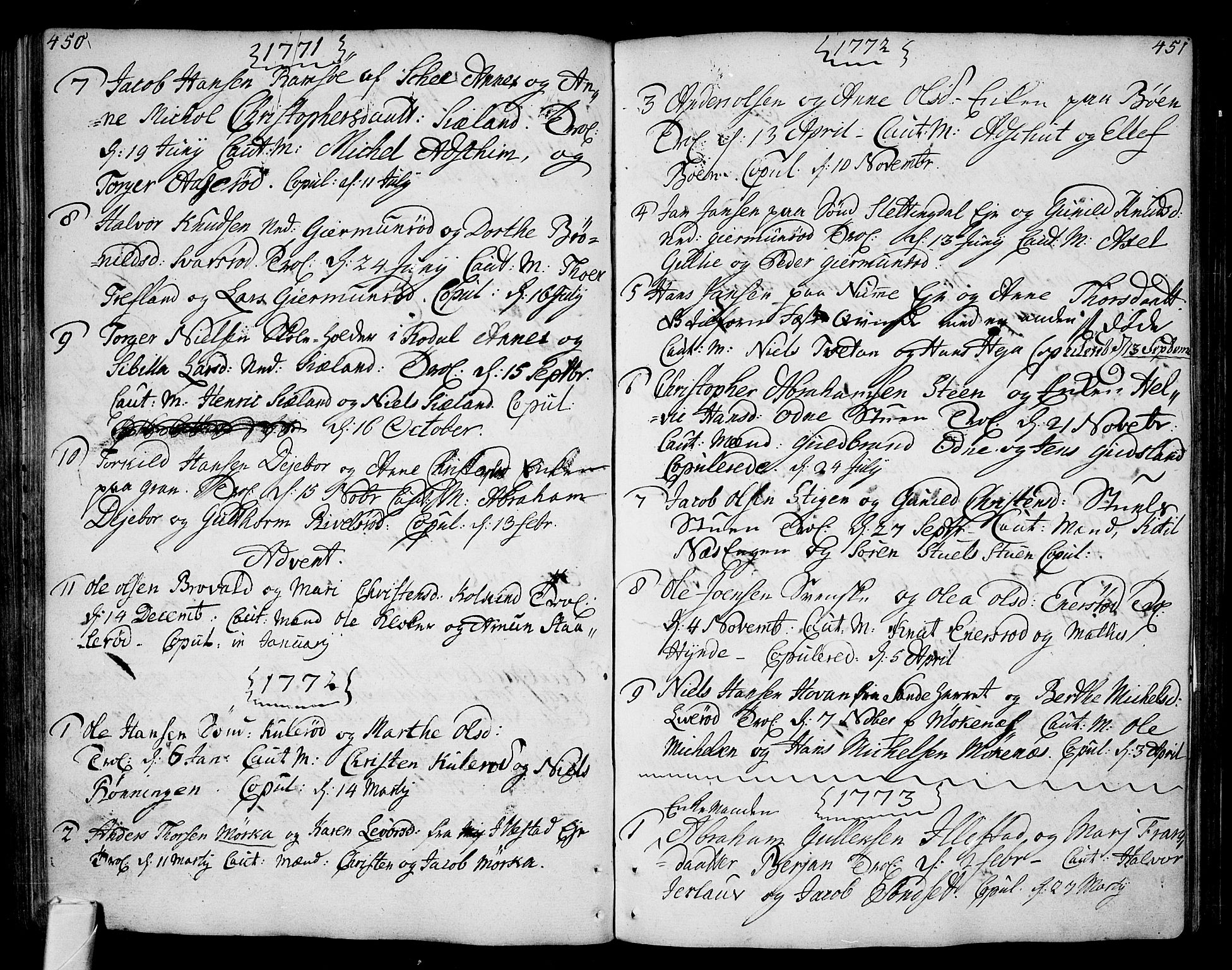 Andebu kirkebøker, AV/SAKO-A-336/F/Fa/L0002: Ministerialbok nr. I 2, 1733-1802, s. 450-451