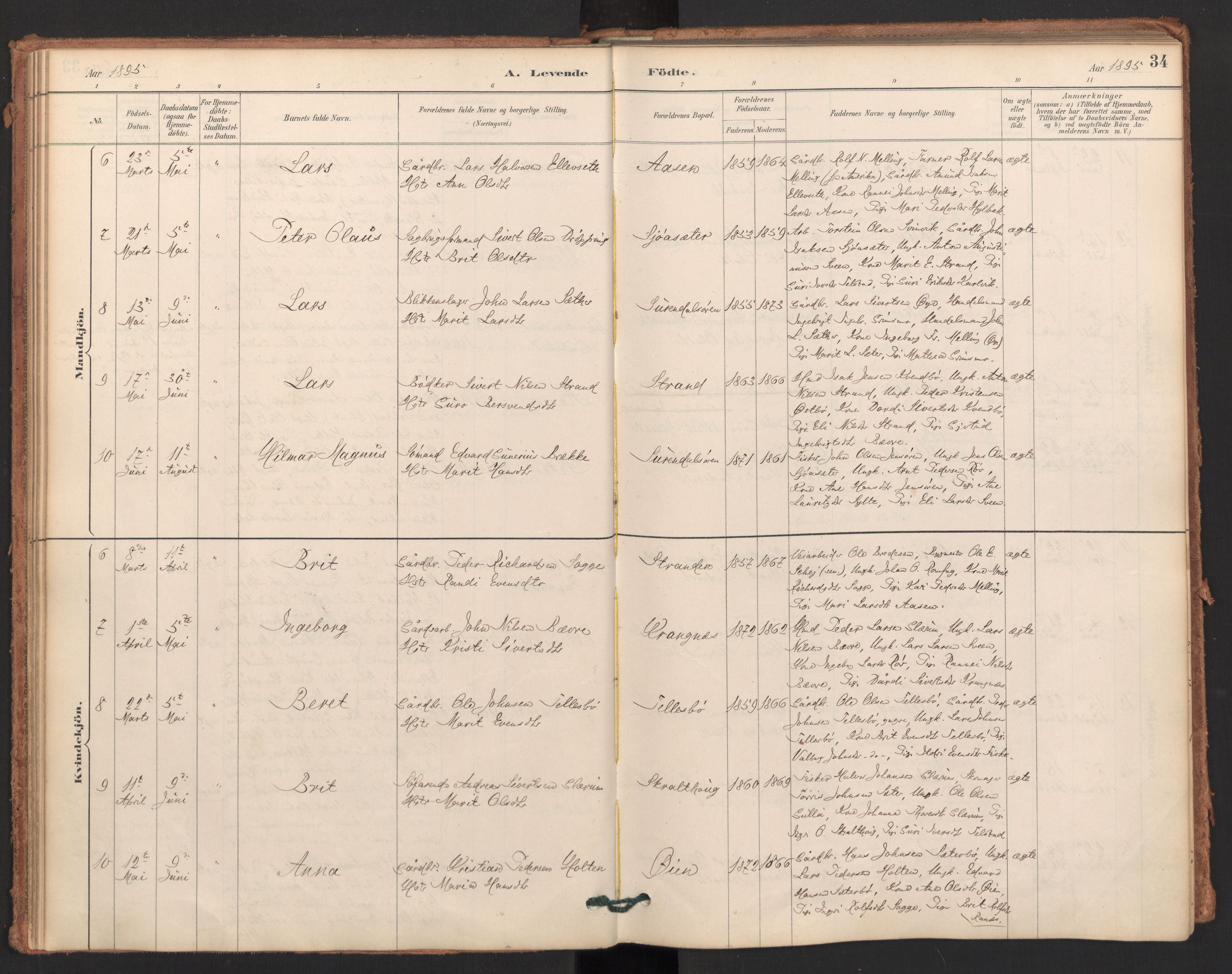 Ministerialprotokoller, klokkerbøker og fødselsregistre - Møre og Romsdal, AV/SAT-A-1454/596/L1056: Ministerialbok nr. 596A01, 1885-1900, s. 34