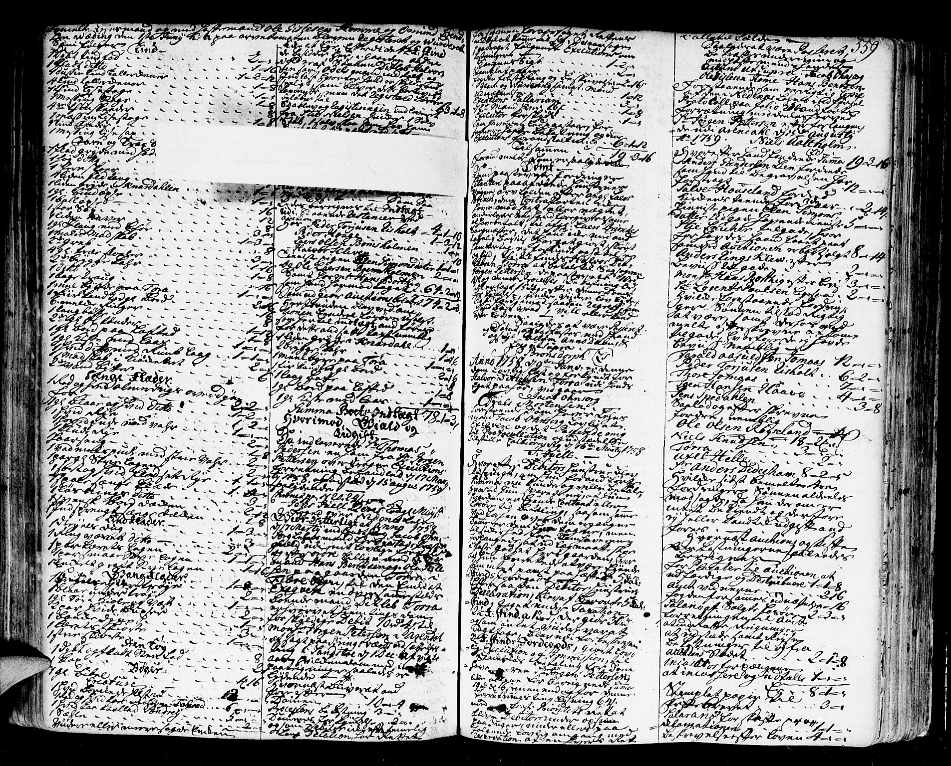 Nedenes sorenskriveri før 1824, SAK/1221-0007/H/Hc/L0030: Skifteprotokoll med register nr 21a, 1763-1767, s. 558b-559a