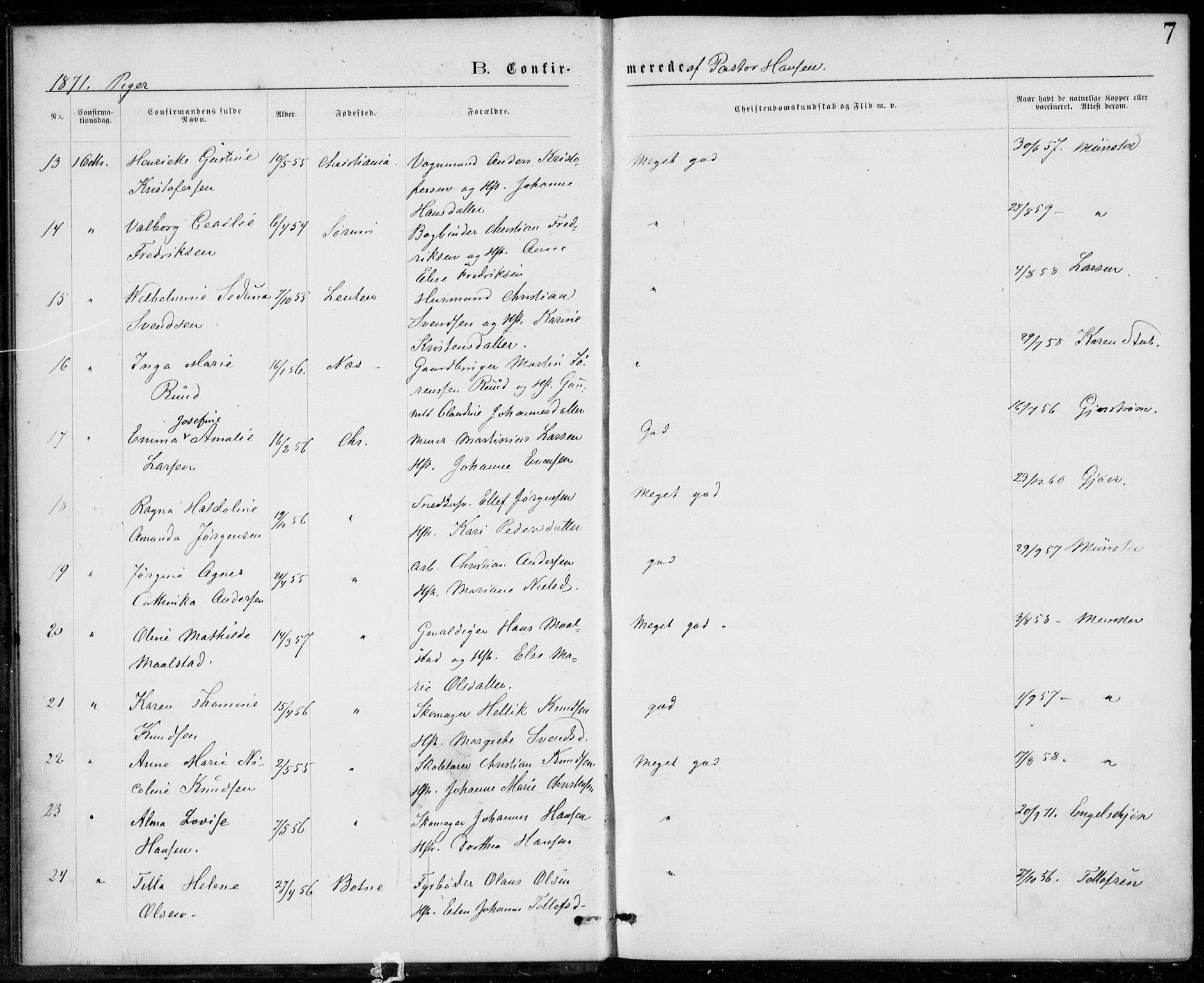 Trefoldighet prestekontor Kirkebøker, AV/SAO-A-10882/F/Fb/L0002: Ministerialbok nr. II 2, 1871-1880, s. 7