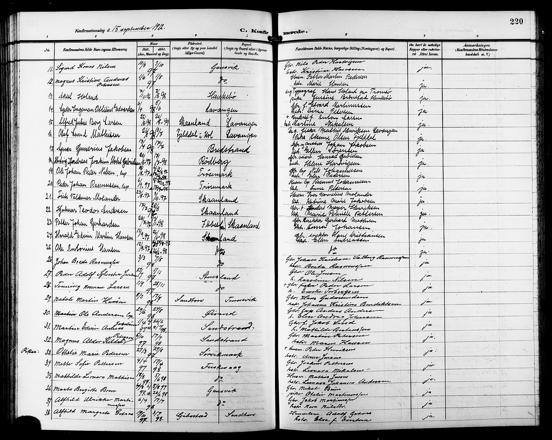 Trondenes sokneprestkontor, AV/SATØ-S-1319/H/Hb/L0012klokker: Klokkerbok nr. 12, 1907-1916, s. 220