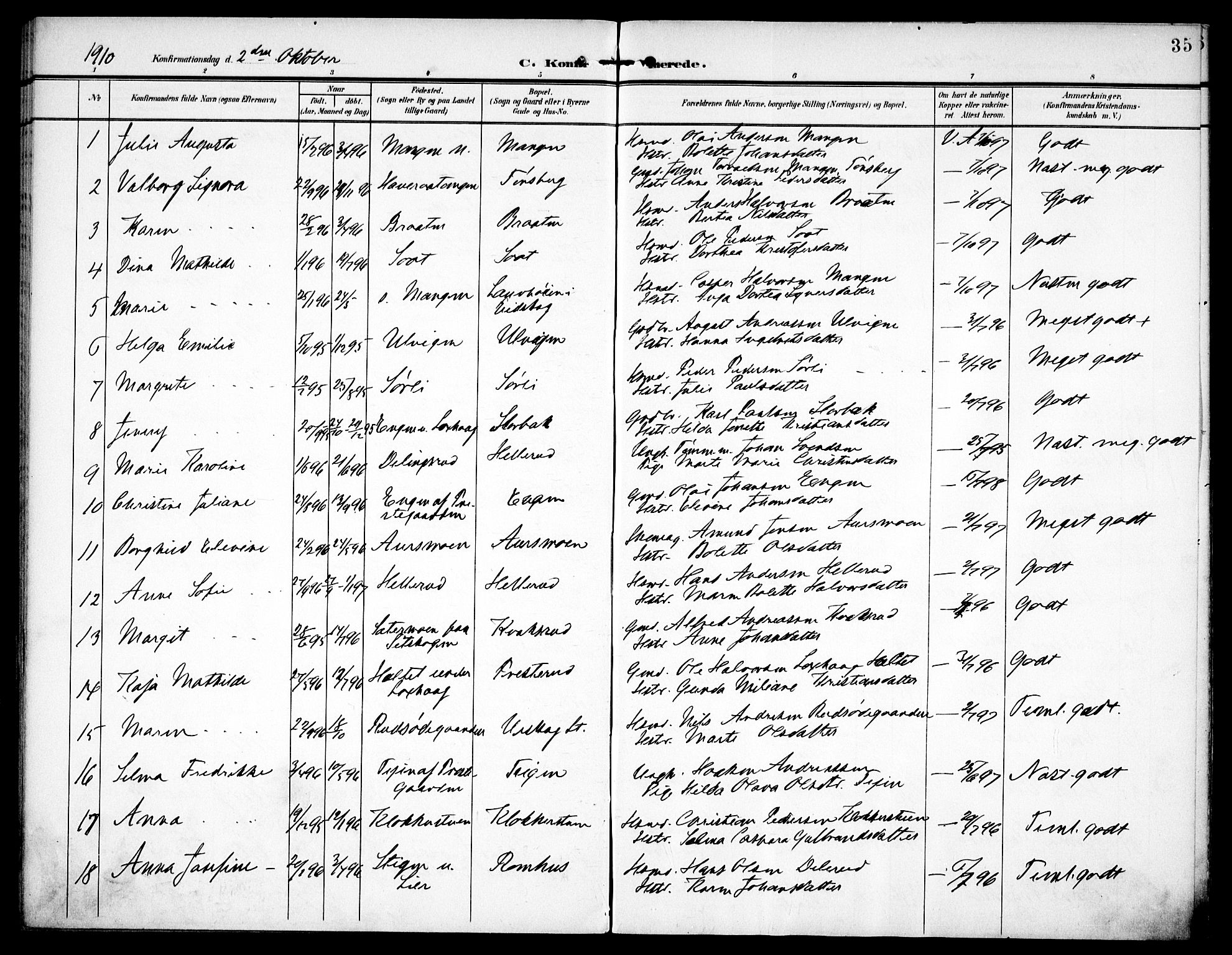 Aurskog prestekontor Kirkebøker, AV/SAO-A-10304a/F/Fa/L0012: Ministerialbok nr. I 12, 1902-1915, s. 35