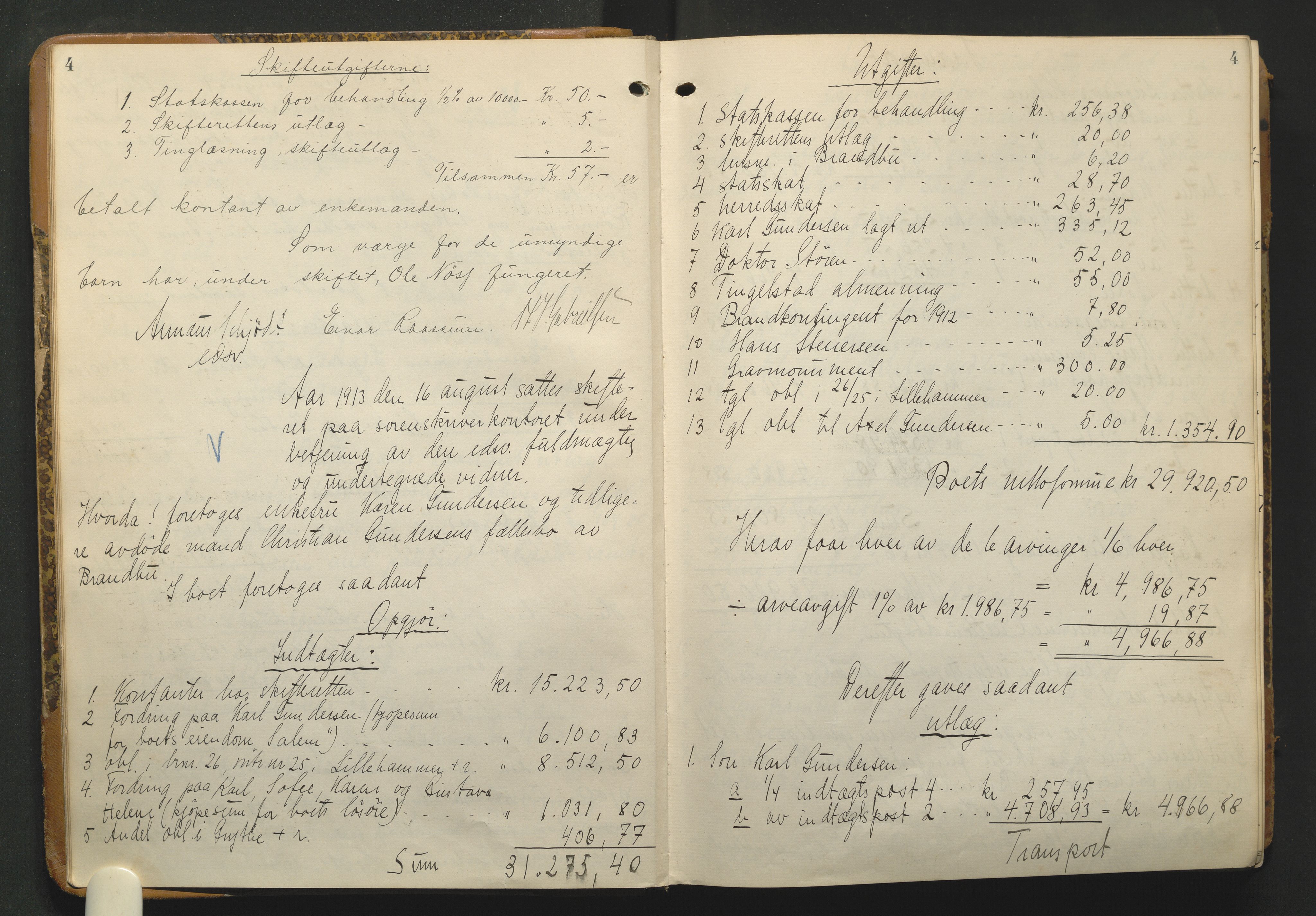 Hadeland og Land tingrett, AV/SAH-TING-010/J/Jd/L0005: Skifteutlodningsprotokoll, 1913-1924, s. 4