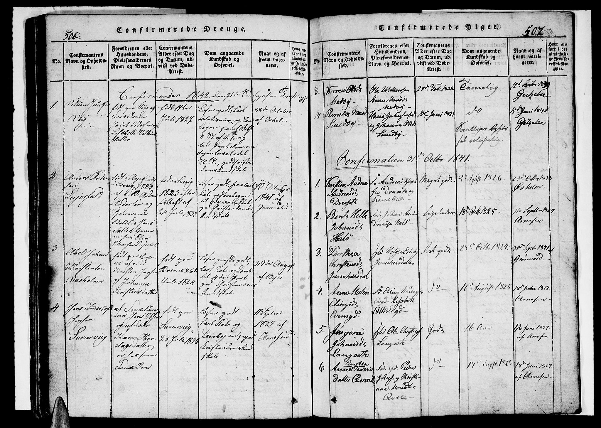 Ministerialprotokoller, klokkerbøker og fødselsregistre - Nordland, SAT/A-1459/847/L0676: Klokkerbok nr. 847C04, 1821-1853, s. 506-507