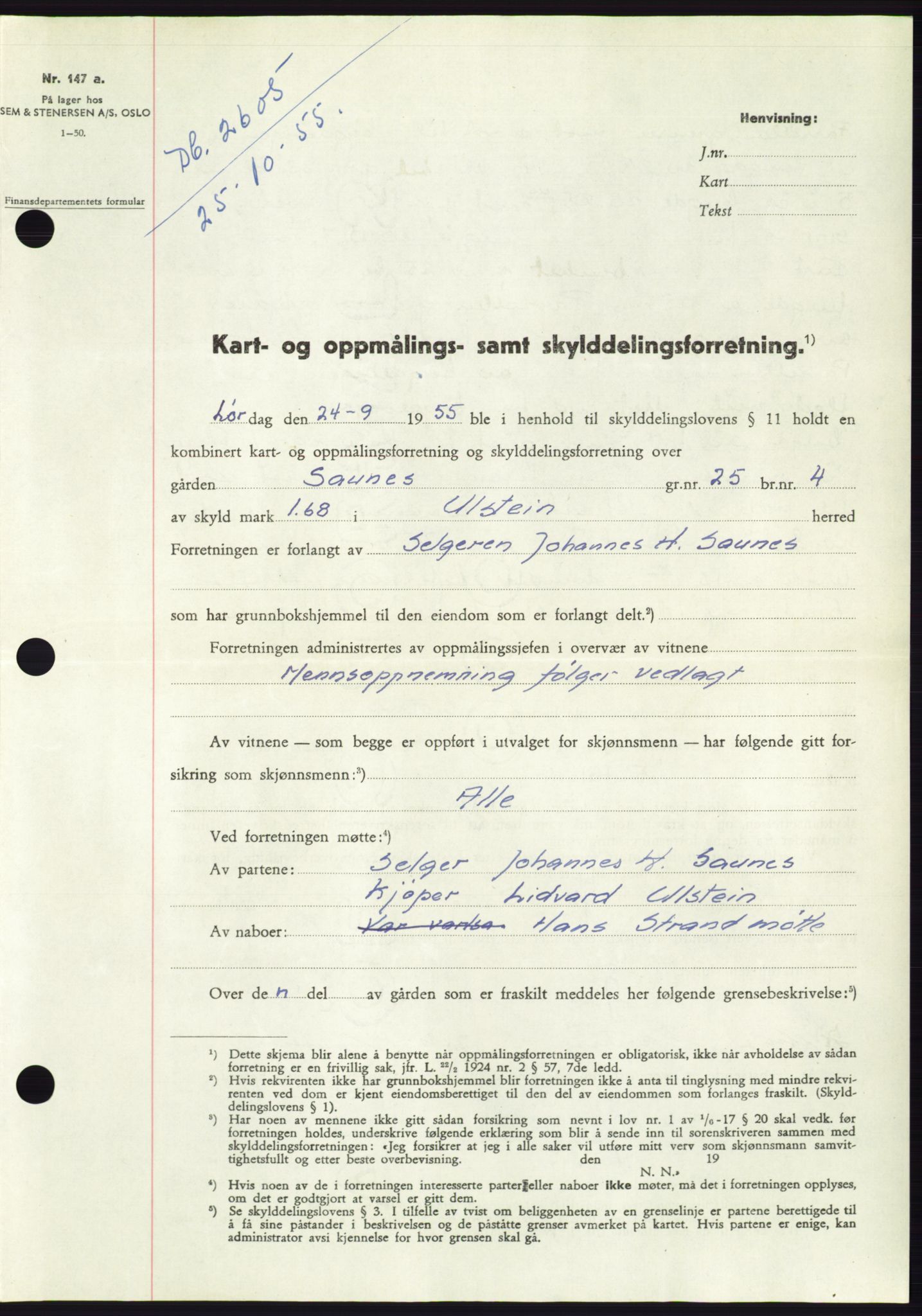 Søre Sunnmøre sorenskriveri, SAT/A-4122/1/2/2C/L0102: Pantebok nr. 28A, 1955-1956, Dagboknr: 2605/1955