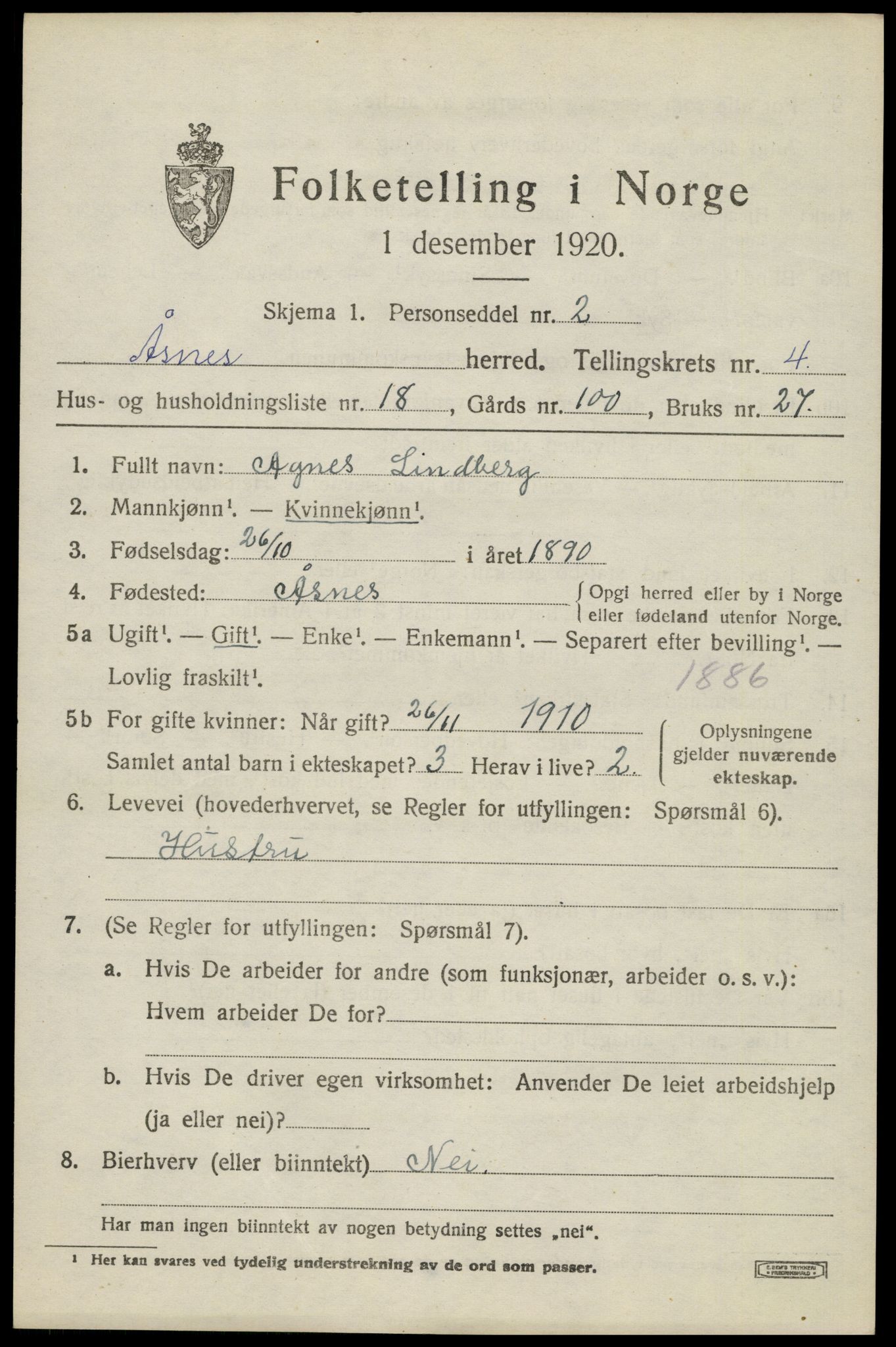 SAH, Folketelling 1920 for 0425 Åsnes herred, 1920, s. 4946
