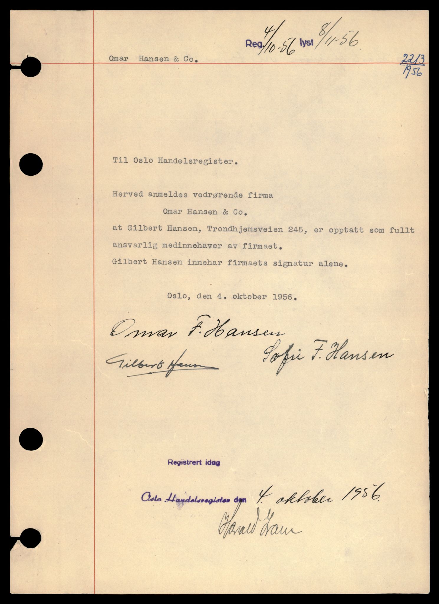 Oslo byfogd, Handelsregisteret, SAT/A-10867/G/Gb/Gba/L0030: Enkeltmannsforetak, Om-Oø, 1944-1990