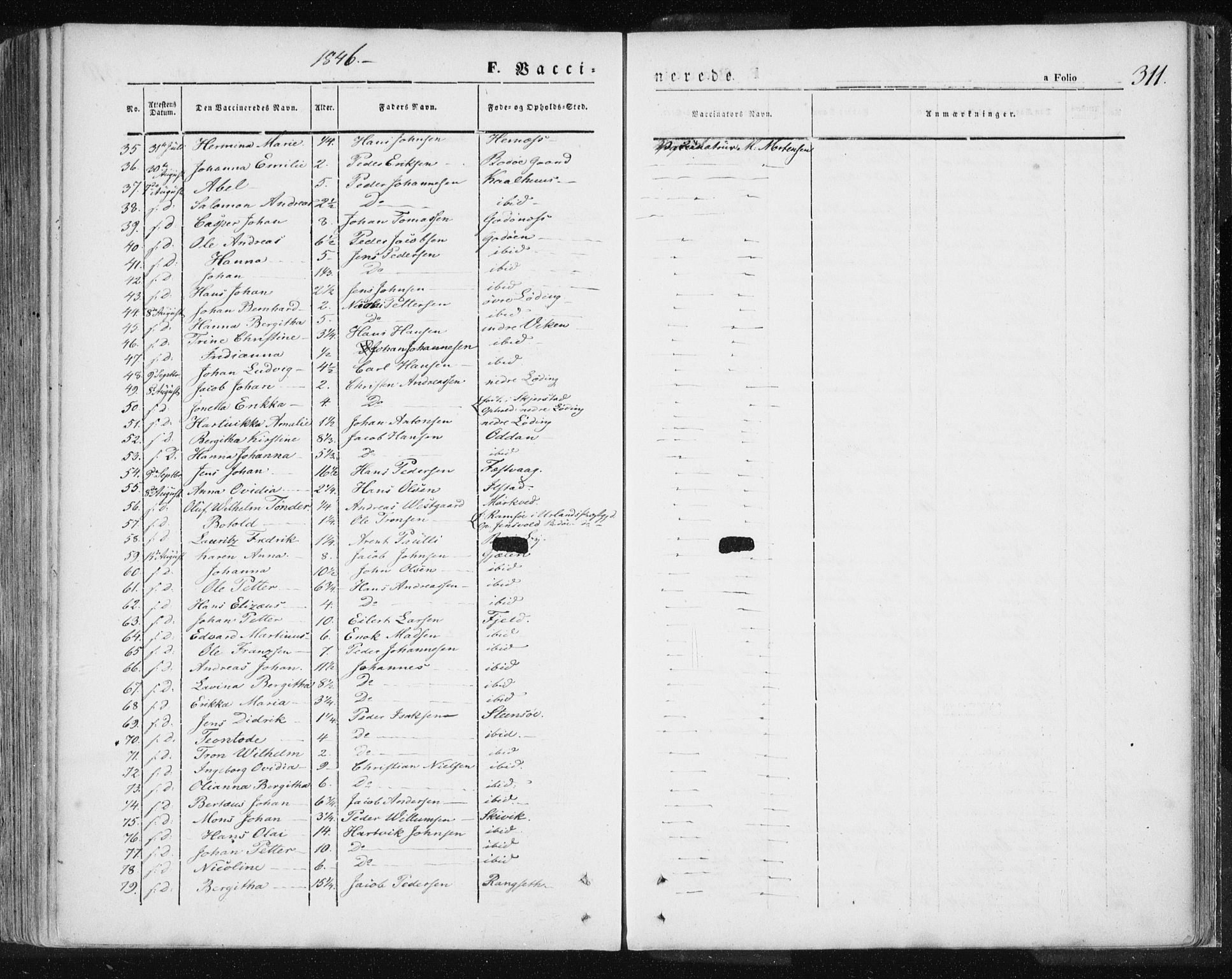 Ministerialprotokoller, klokkerbøker og fødselsregistre - Nordland, AV/SAT-A-1459/801/L0007: Ministerialbok nr. 801A07, 1845-1863, s. 311