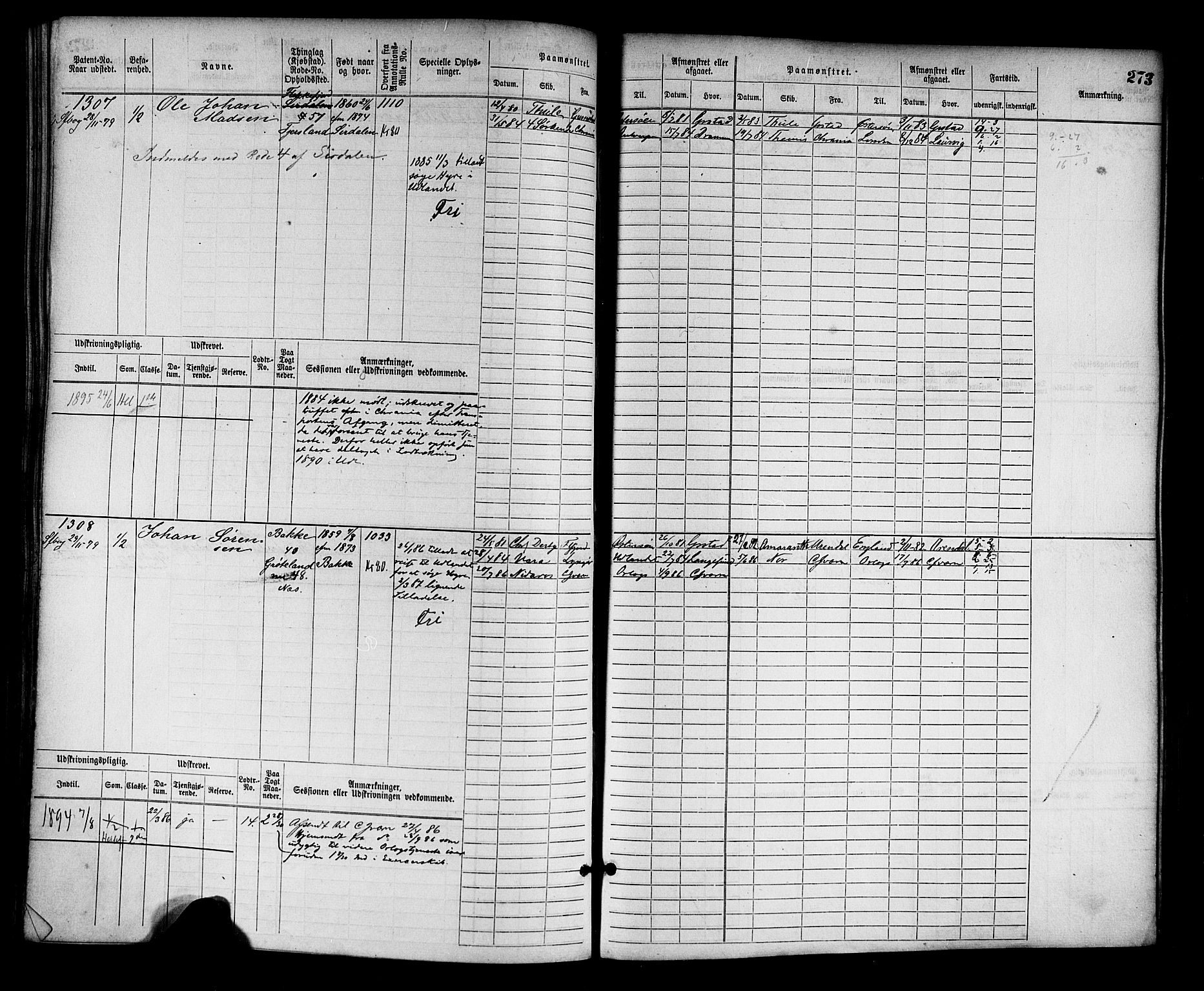 Flekkefjord mønstringskrets, SAK/2031-0018/F/Fb/L0002: Hovedrulle nr 765-1514, N-5, 1868-1900, s. 276