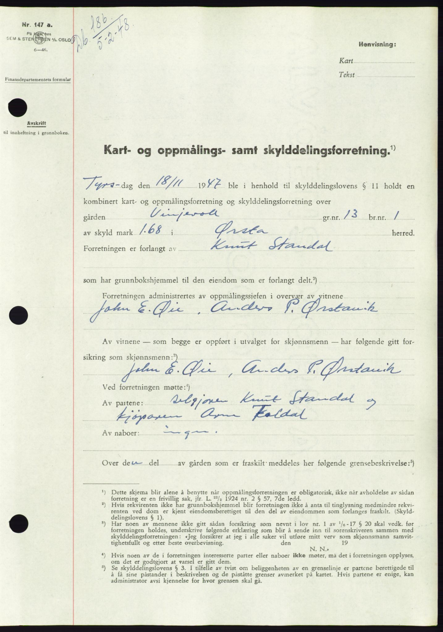 Søre Sunnmøre sorenskriveri, SAT/A-4122/1/2/2C/L0082: Pantebok nr. 8A, 1948-1948, Dagboknr: 186/1948