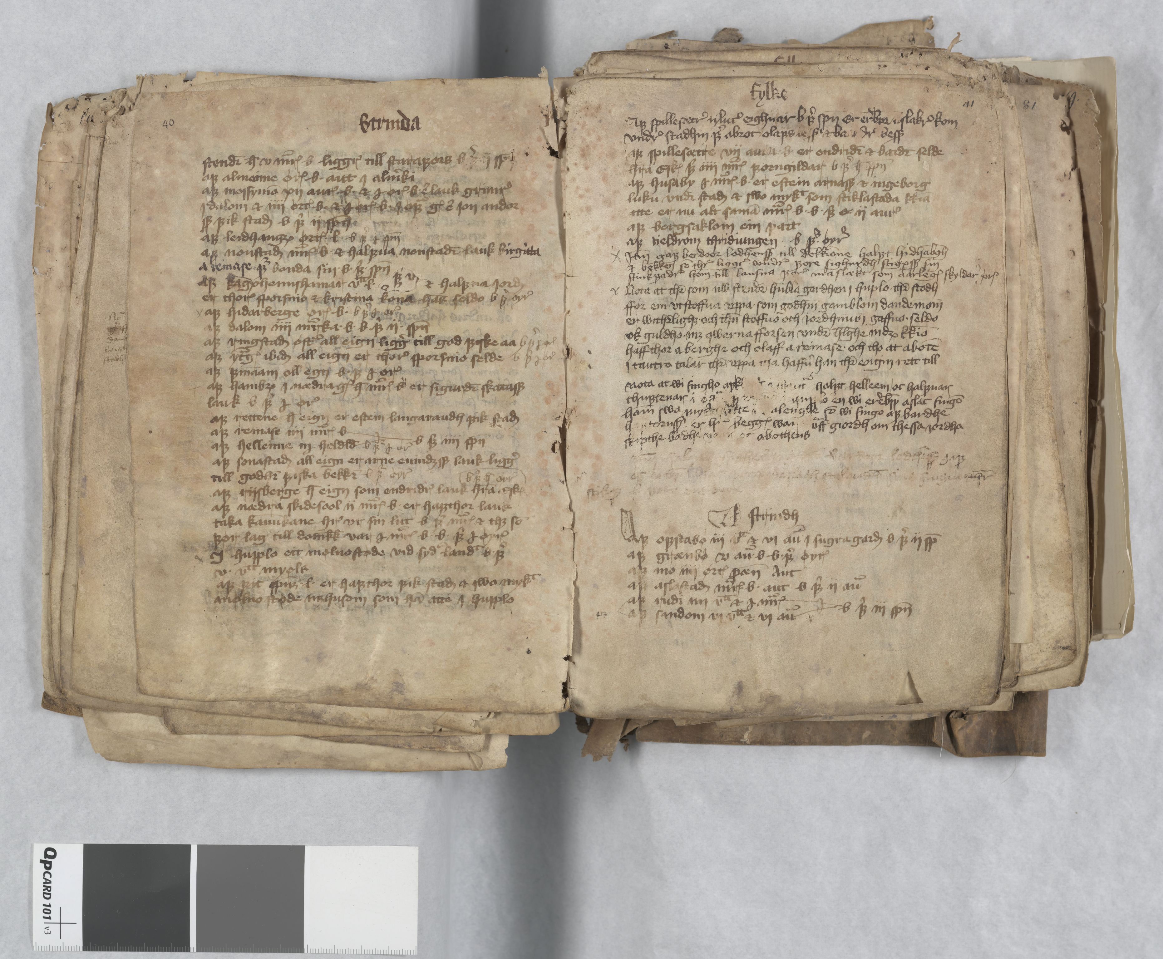 Riksarkivets diplomsamling, AV/RA-EA-5965/F13/F13c/L0001a/0001: NRA dipl. München papir, nr. 4292 Aslak Bolts jordebok. / 4292: Aslak Bolts jordebok, 1430-1439, s. 40-41