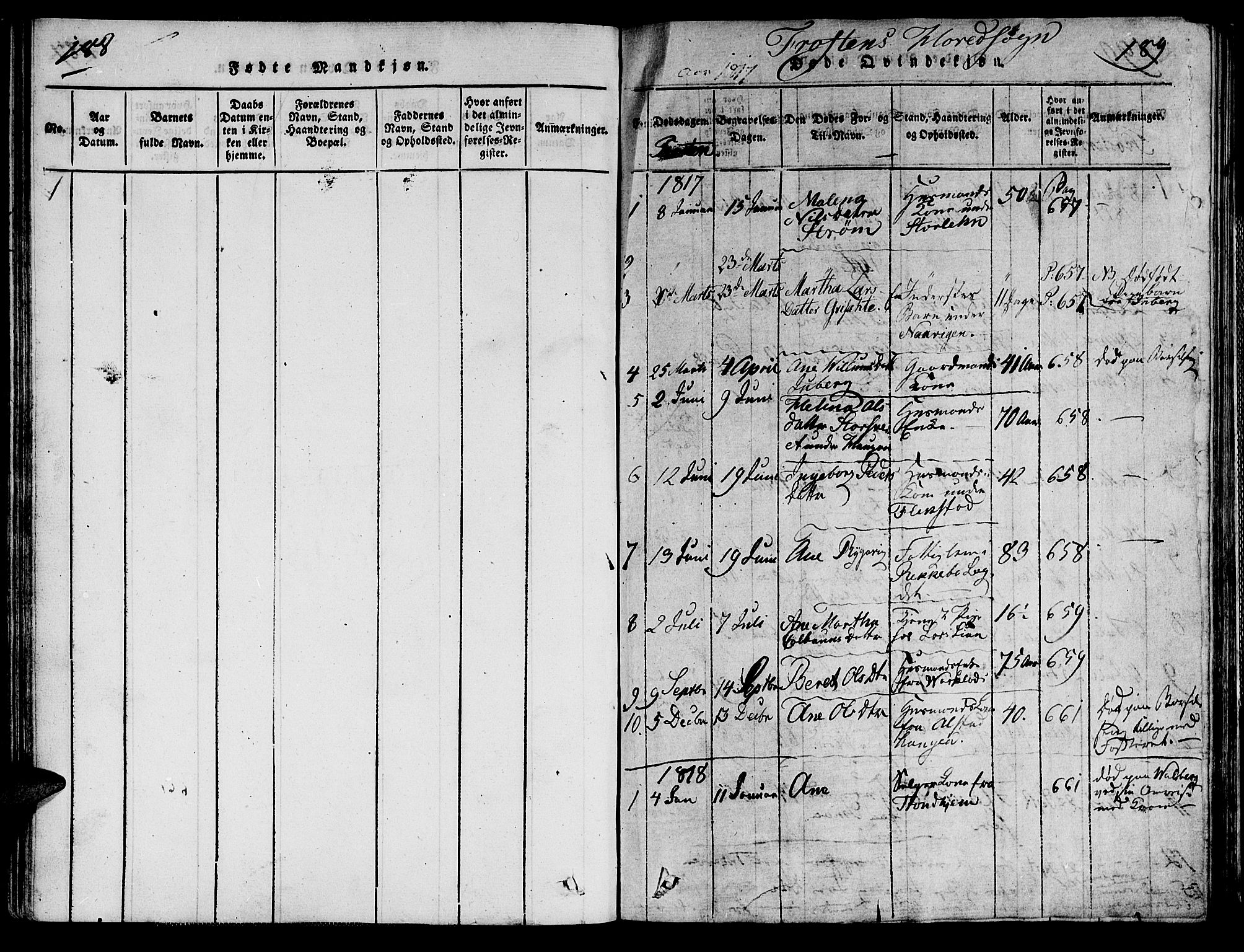 Ministerialprotokoller, klokkerbøker og fødselsregistre - Nord-Trøndelag, AV/SAT-A-1458/713/L0112: Ministerialbok nr. 713A04 /1, 1817-1827, s. 188-189