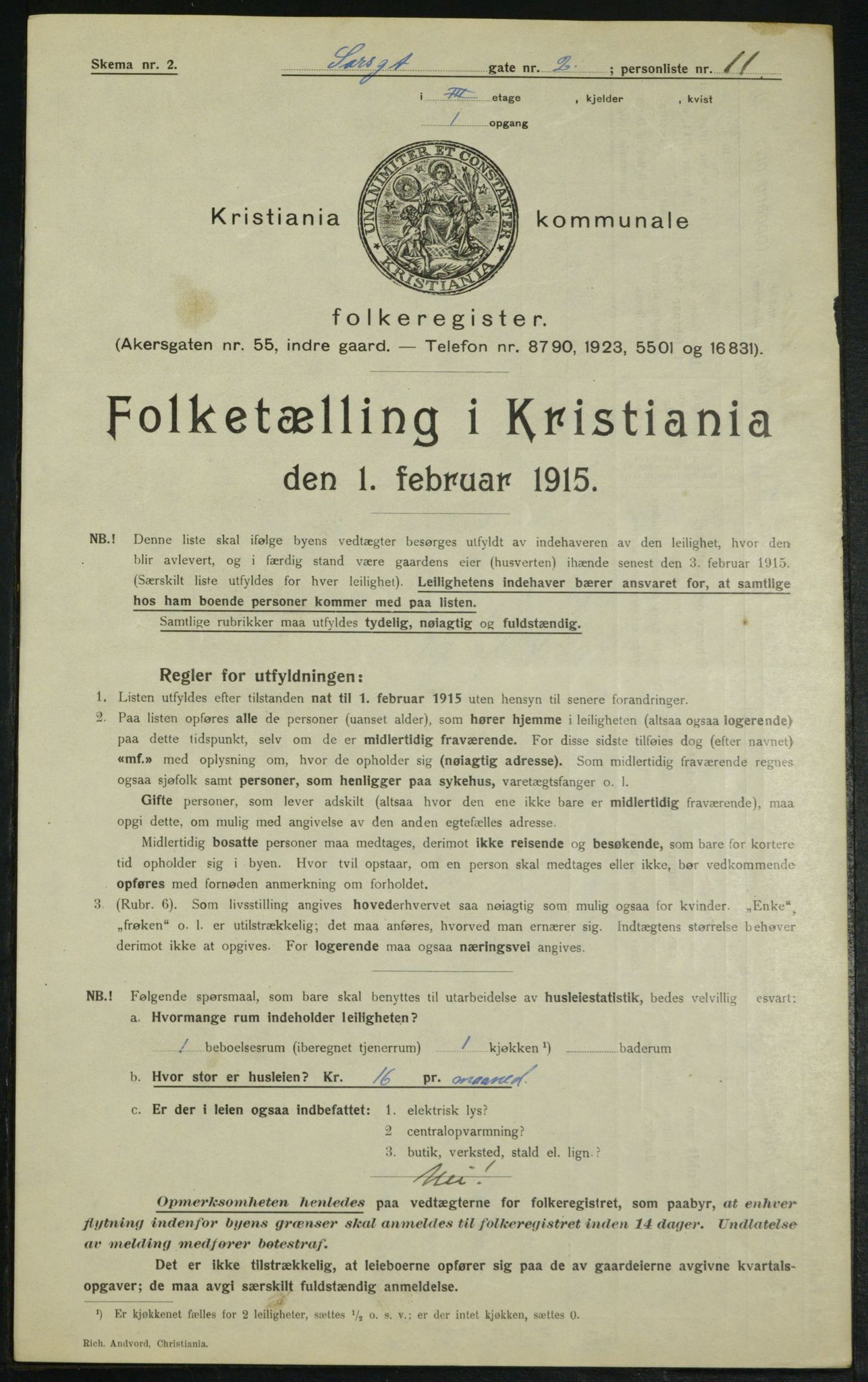 OBA, Kommunal folketelling 1.2.1915 for Kristiania, 1915, s. 88913