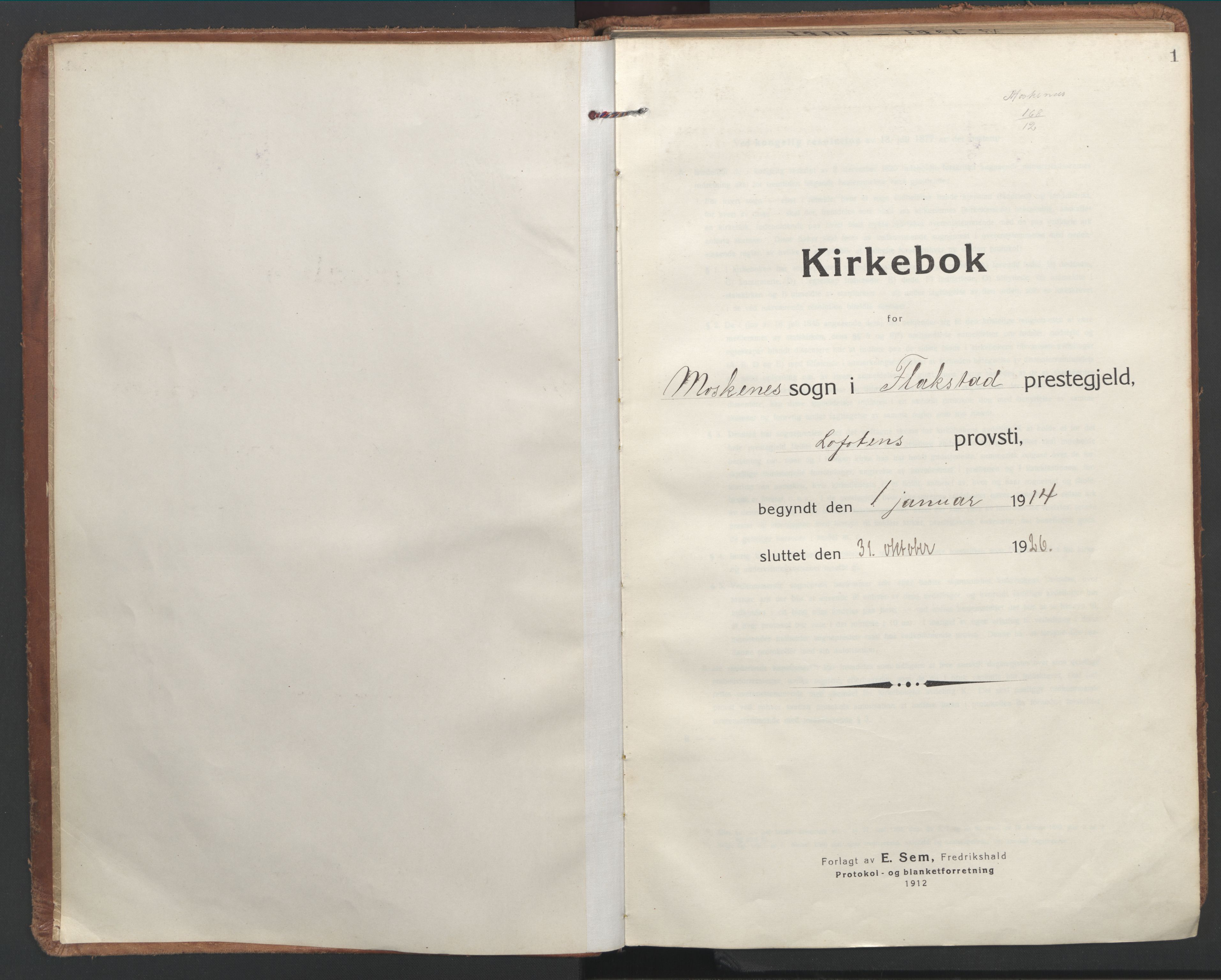 Ministerialprotokoller, klokkerbøker og fødselsregistre - Nordland, AV/SAT-A-1459/886/L1222: Ministerialbok nr. 886A04, 1914-1926, s. 1