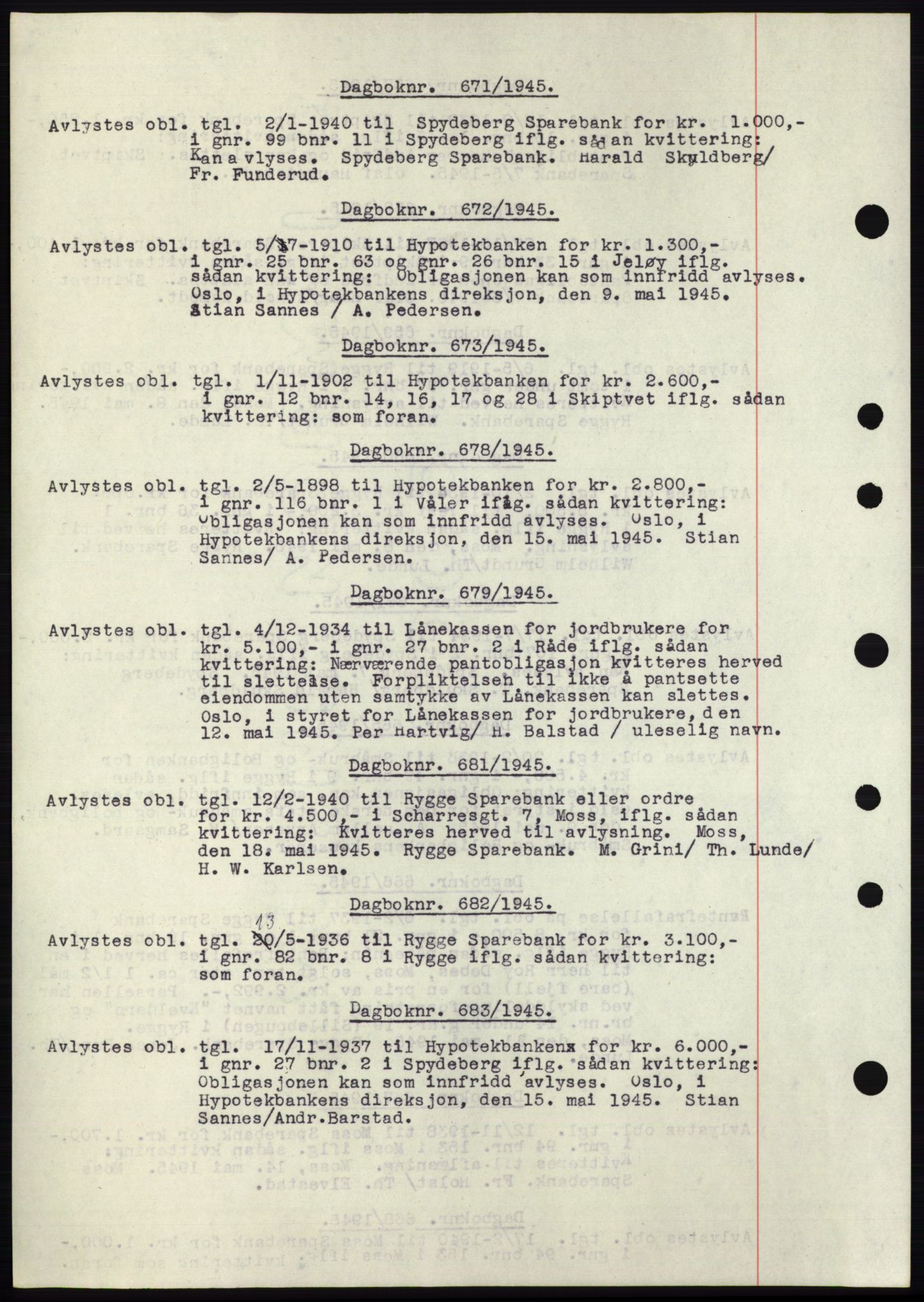 Moss sorenskriveri, SAO/A-10168: Pantebok nr. C10, 1938-1950, Dagboknr: 671/1945