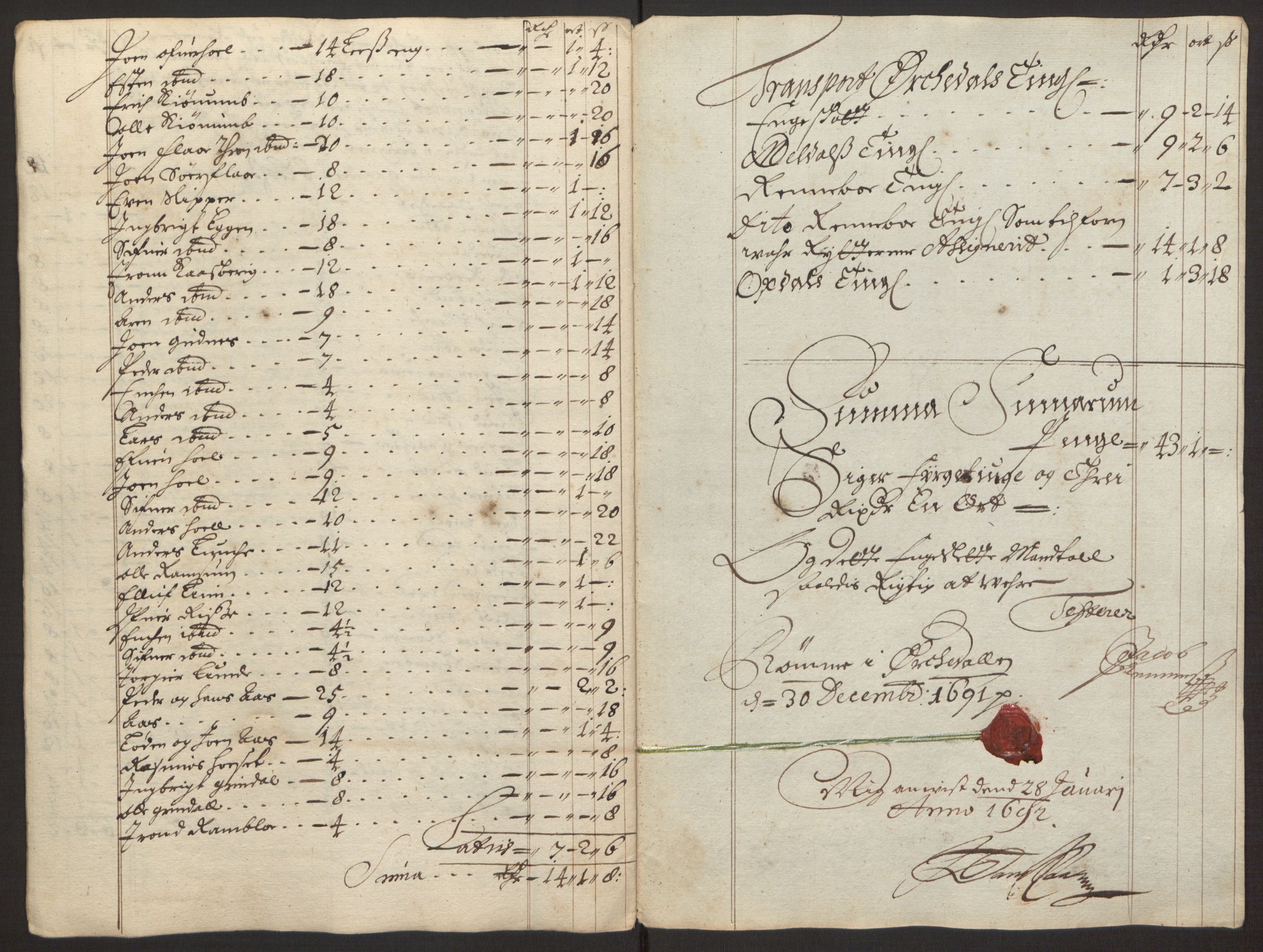 Rentekammeret inntil 1814, Reviderte regnskaper, Fogderegnskap, RA/EA-4092/R58/L3937: Fogderegnskap Orkdal, 1691-1692, s. 48