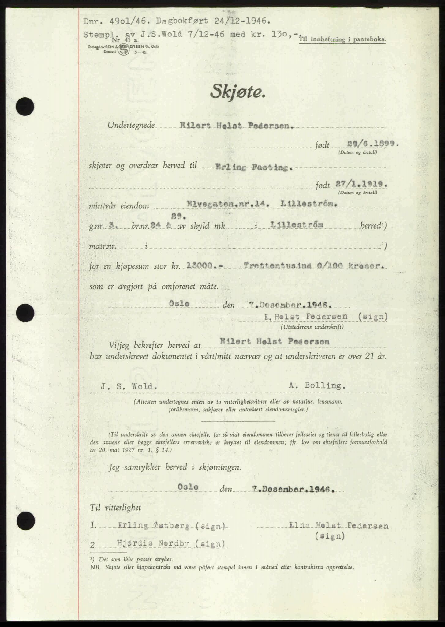 Nedre Romerike sorenskriveri, AV/SAO-A-10469/G/Gb/Gbd/L0017: Pantebok nr. 17, 1946-1946, Dagboknr: 4901/1946