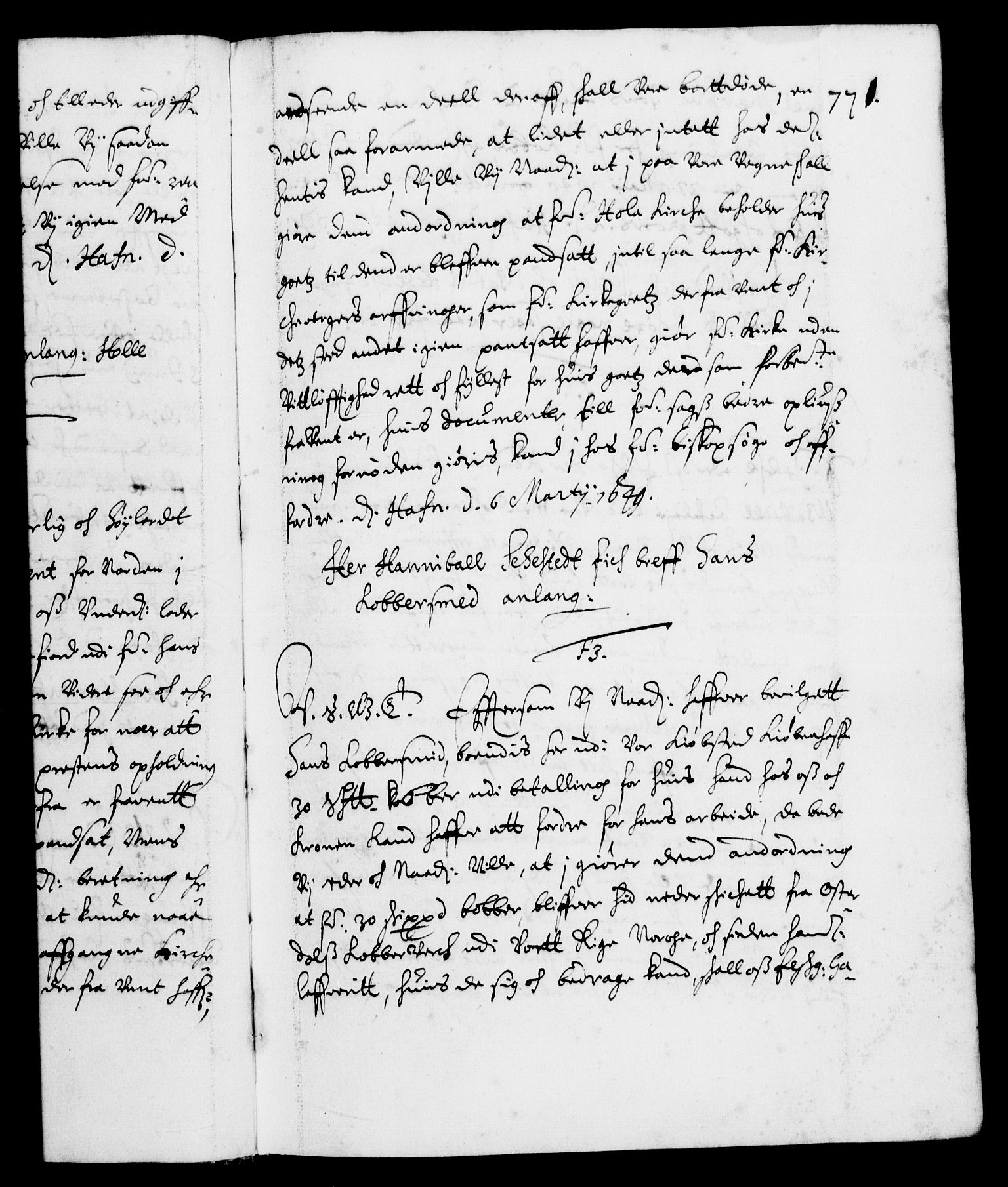 Danske Kanselli 1572-1799, AV/RA-EA-3023/F/Fc/Fca/Fcab/L0008: Norske tegnelser (mikrofilm), 1648-1652, s. 77a