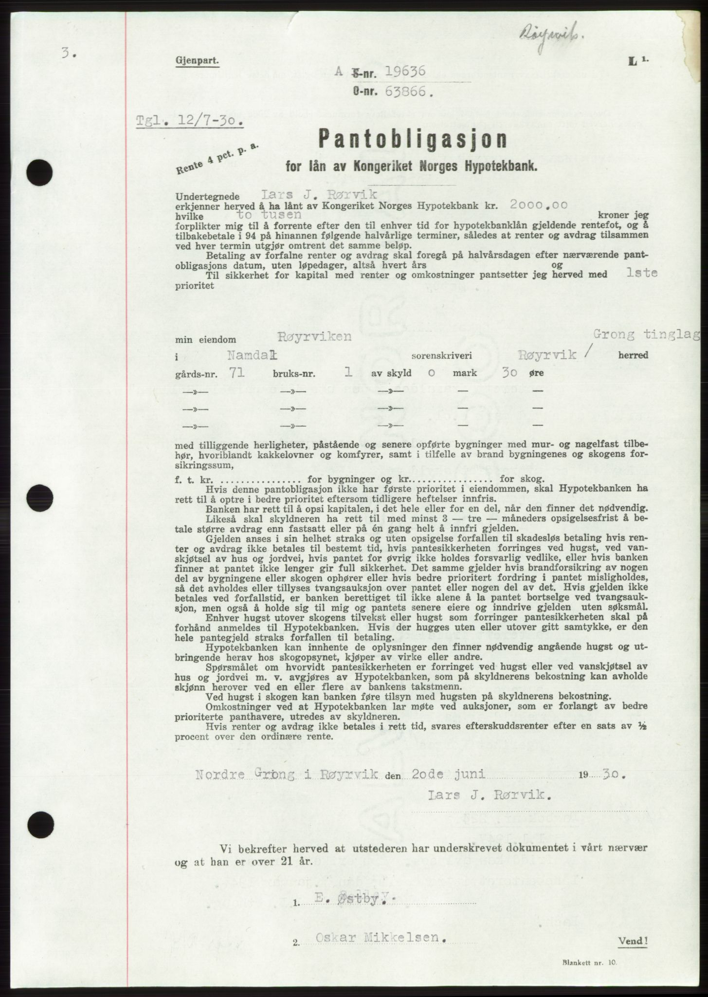 Namdal sorenskriveri, SAT/A-4133/1/2/2C: Pantebok nr. -, 1926-1930, Tingl.dato: 12.07.1930