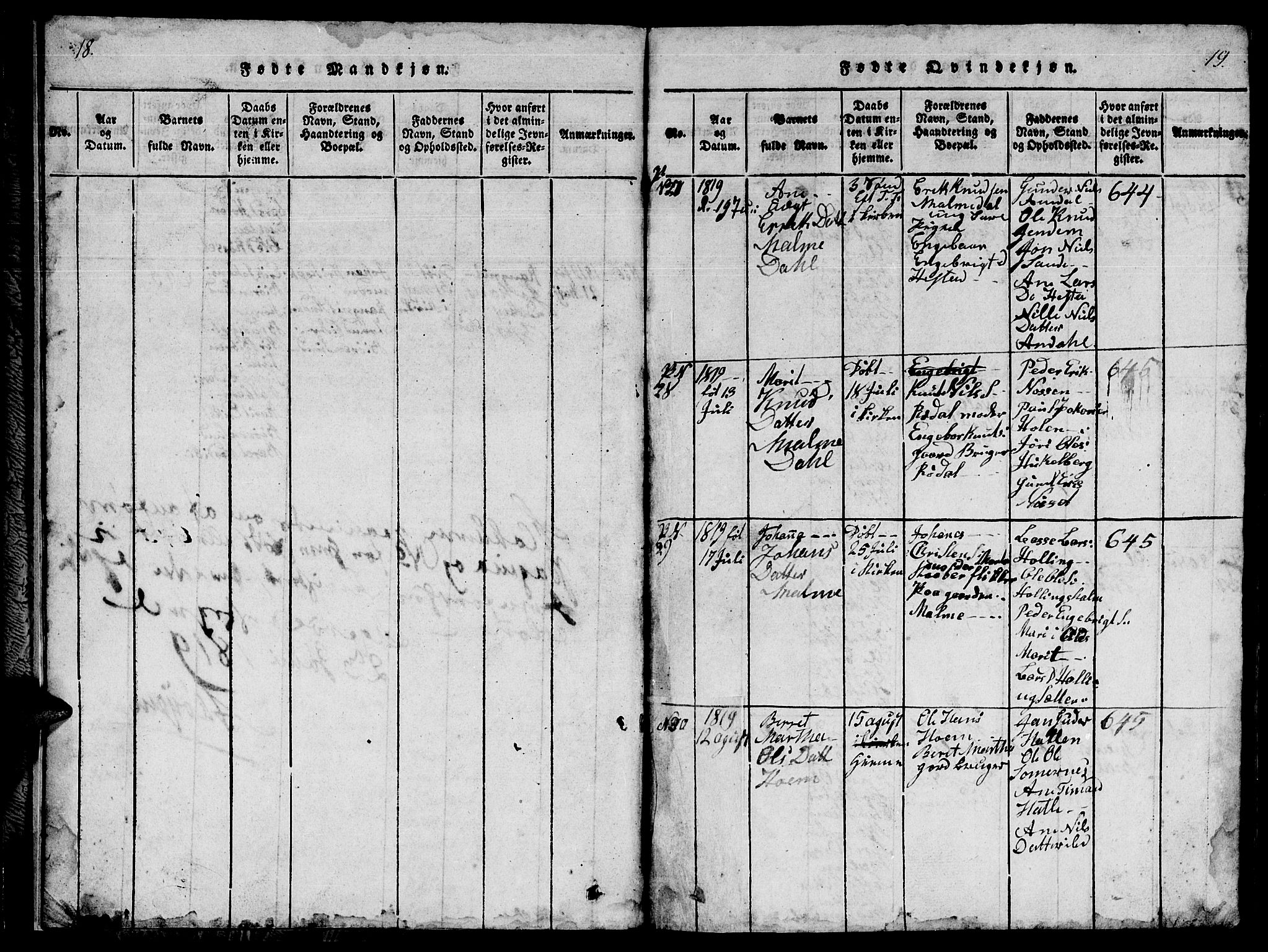 Ministerialprotokoller, klokkerbøker og fødselsregistre - Møre og Romsdal, AV/SAT-A-1454/565/L0752: Klokkerbok nr. 565C01, 1817-1844, s. 18-19