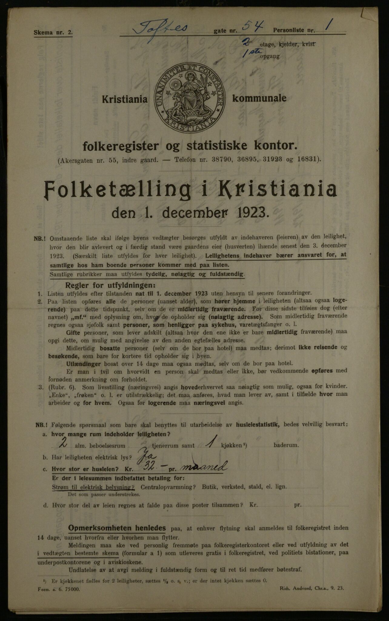 OBA, Kommunal folketelling 1.12.1923 for Kristiania, 1923, s. 124546