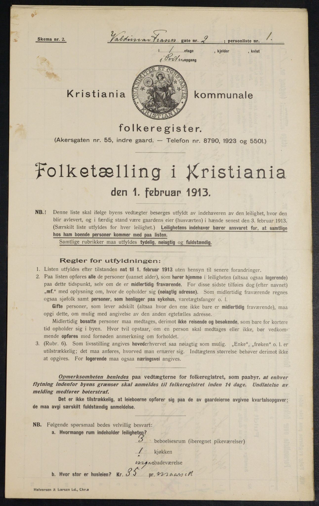 OBA, Kommunal folketelling 1.2.1913 for Kristiania, 1913, s. 126126