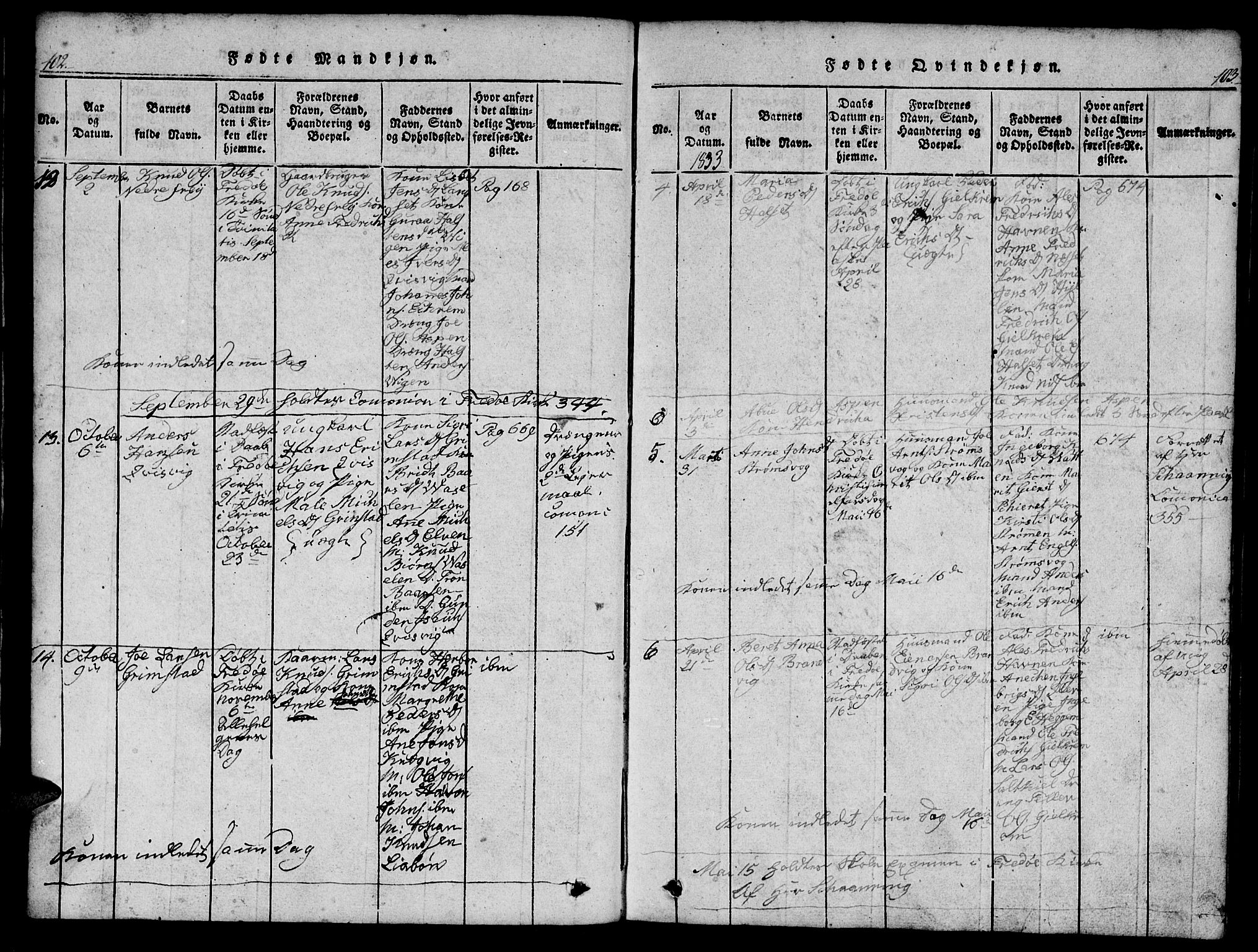 Ministerialprotokoller, klokkerbøker og fødselsregistre - Møre og Romsdal, AV/SAT-A-1454/573/L0873: Klokkerbok nr. 573C01, 1819-1834, s. 102-103