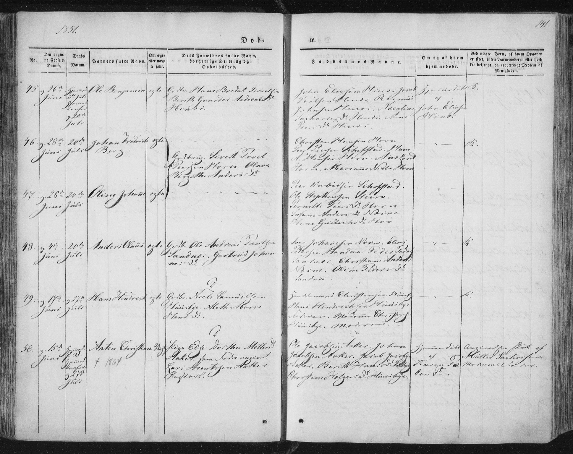 Ministerialprotokoller, klokkerbøker og fødselsregistre - Nordland, AV/SAT-A-1459/838/L0549: Ministerialbok nr. 838A07, 1840-1854, s. 141