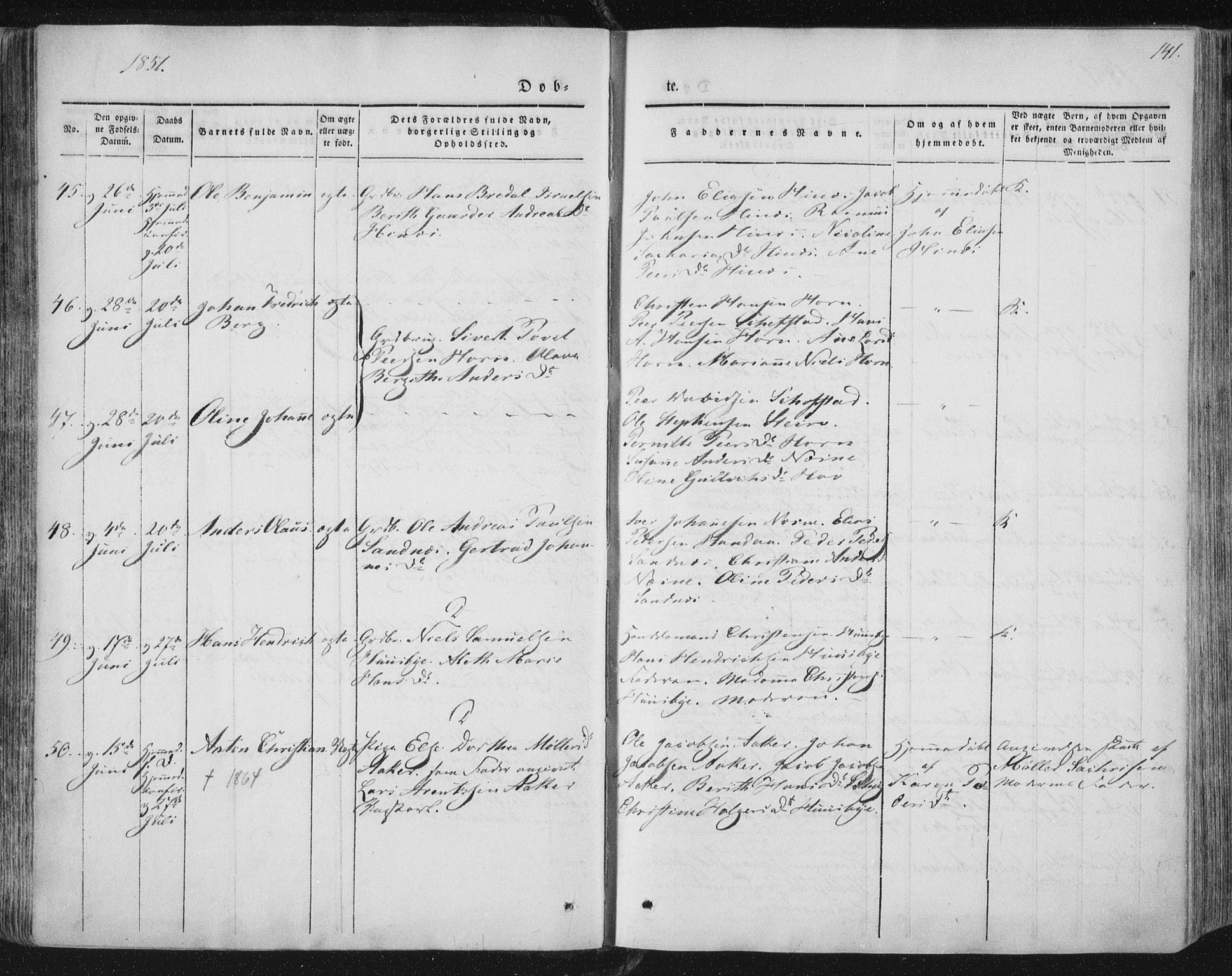 Ministerialprotokoller, klokkerbøker og fødselsregistre - Nordland, SAT/A-1459/838/L0549: Ministerialbok nr. 838A07, 1840-1854, s. 141