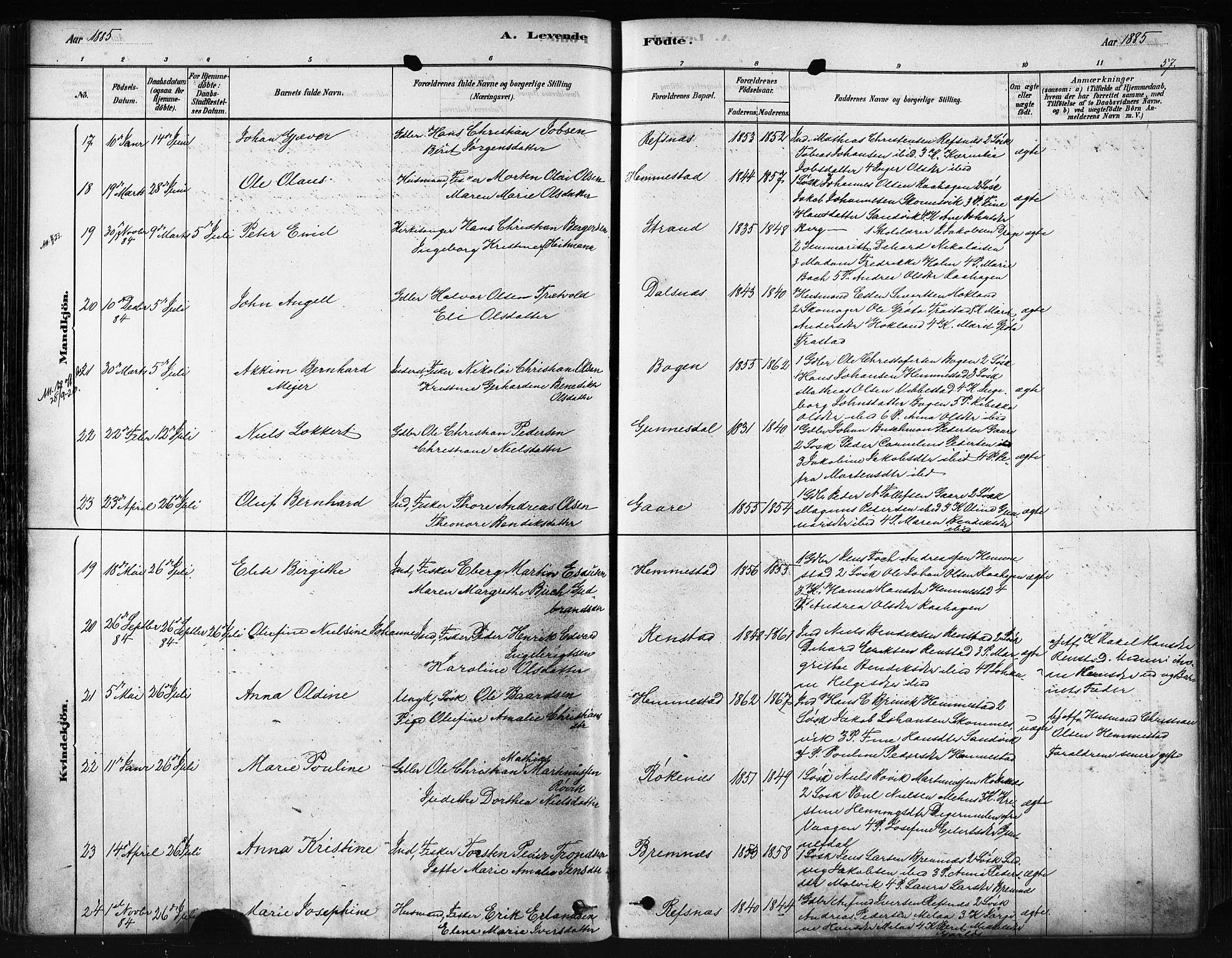 Kvæfjord sokneprestkontor, AV/SATØ-S-1323/G/Ga/Gaa/L0005kirke: Ministerialbok nr. 5, 1878-1894, s. 57